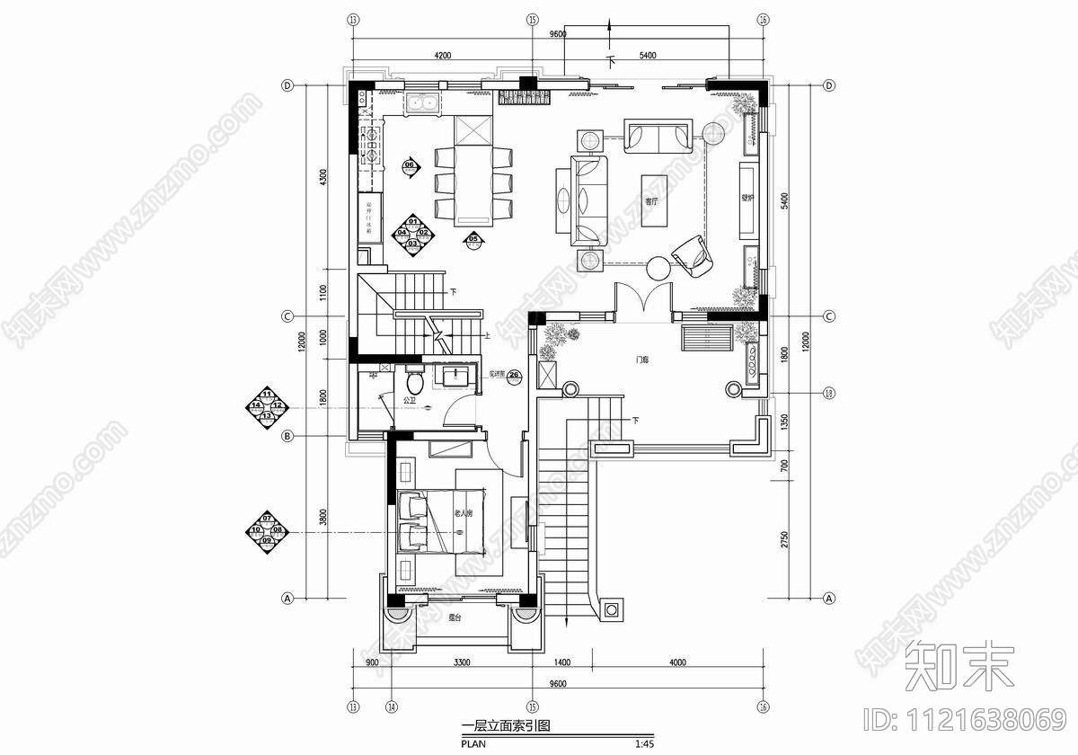 四层别墅建筑设计CAD施工图cad施工图下载【ID:1121638069】