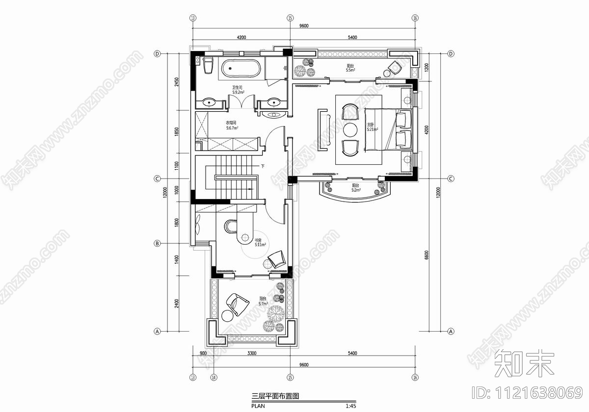 四层别墅建筑设计CAD施工图cad施工图下载【ID:1121638069】