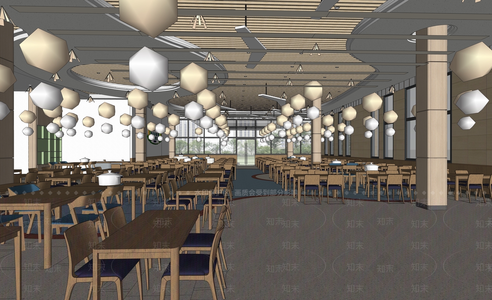 现代校园餐厅SU模型下载【ID:1121644901】