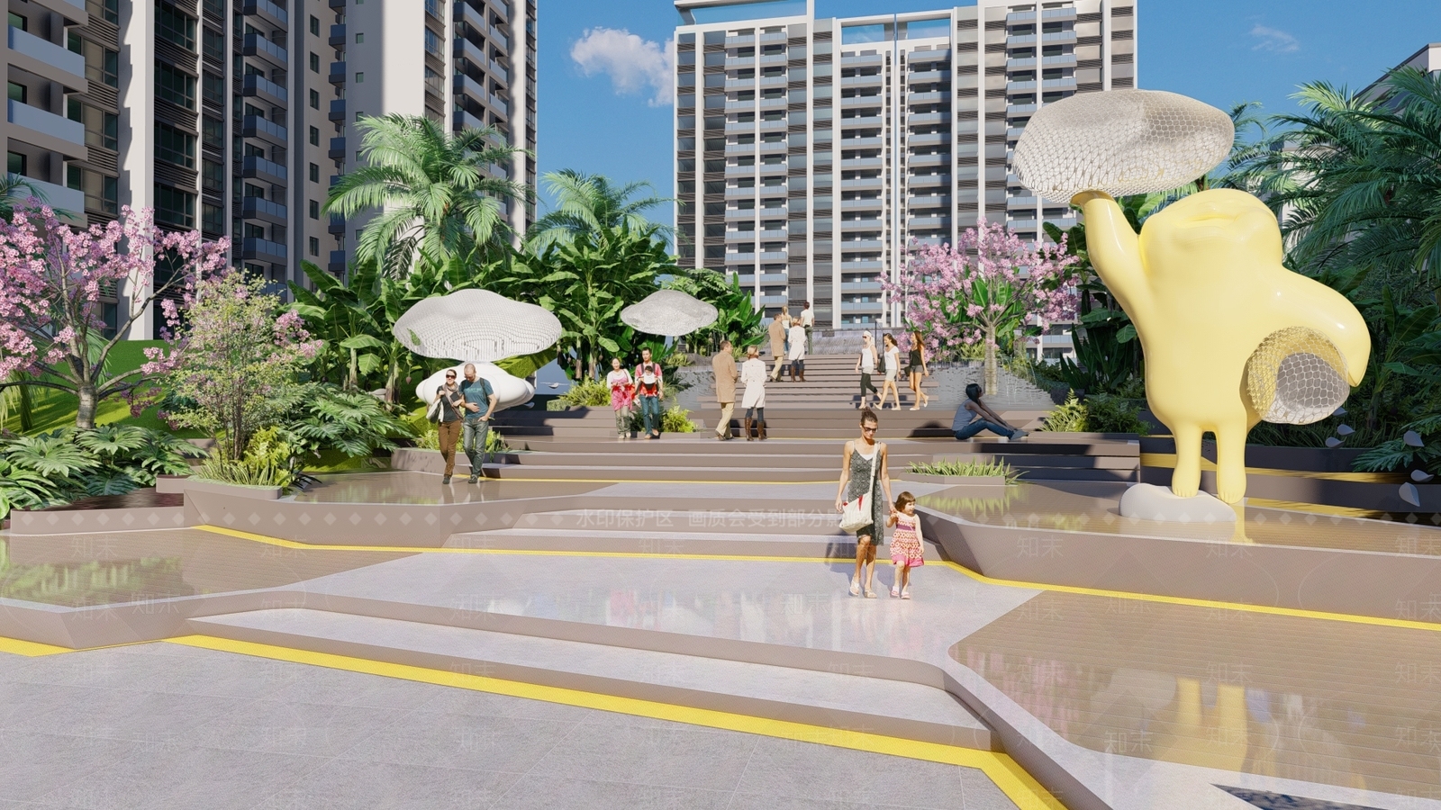 现代住宅台阶景观SU模型下载【ID:1121652180】