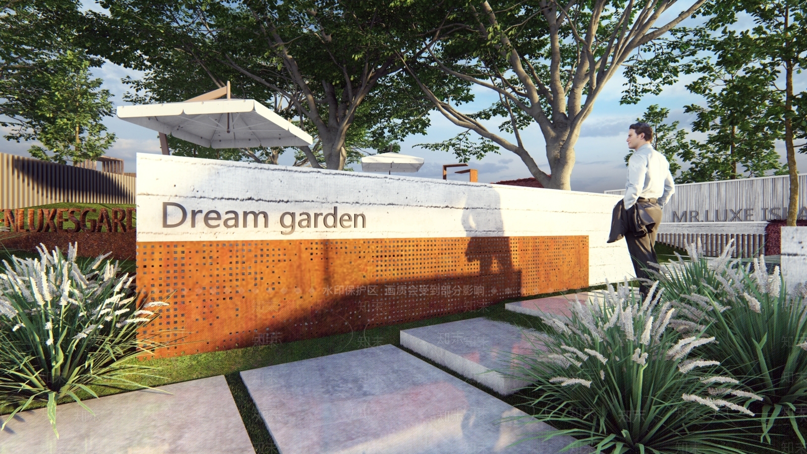 现代公园入口标志景墙SU模型下载【ID:1121653472】