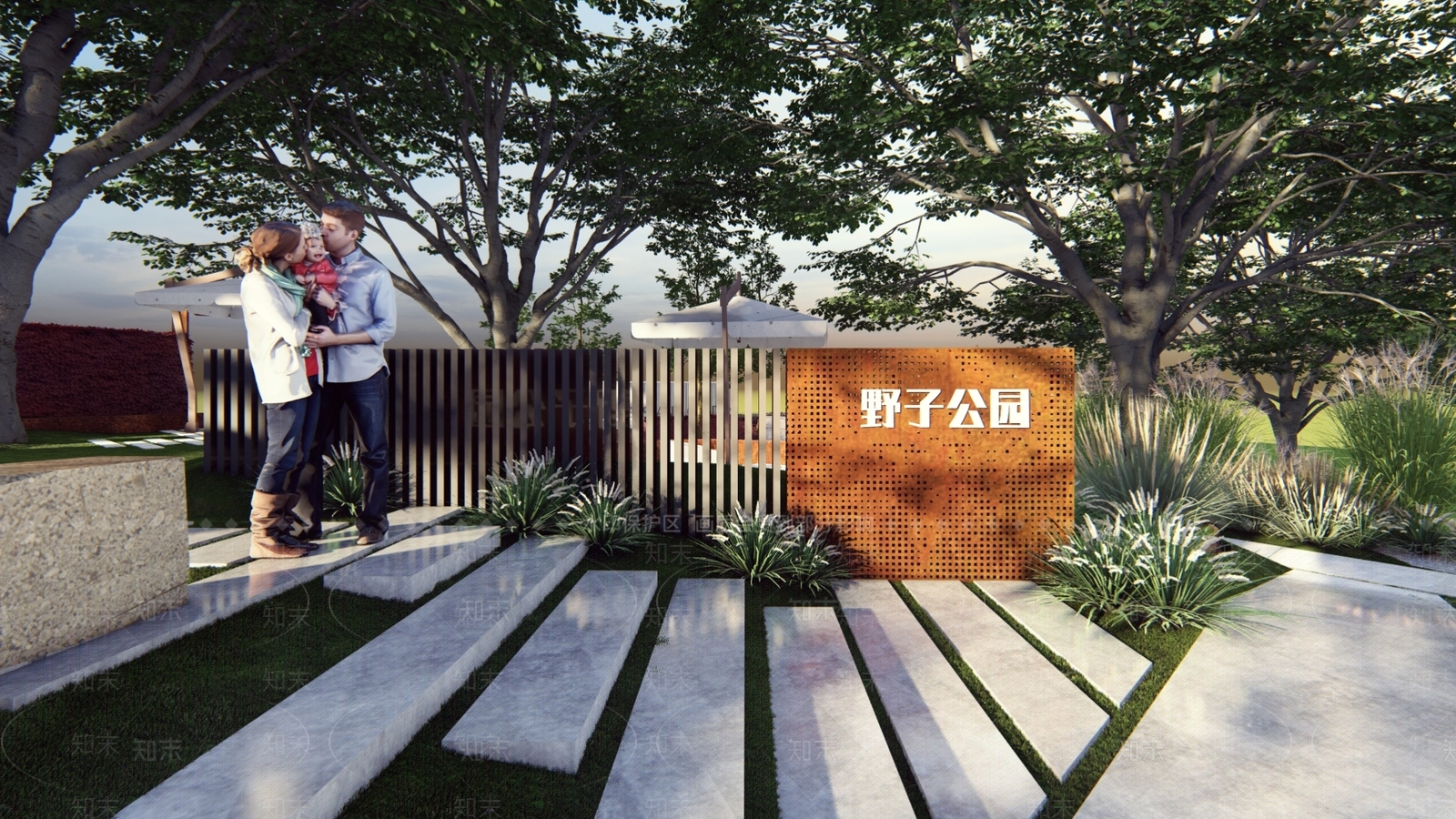 现代公园入口标志景墙SU模型下载【ID:1121653487】