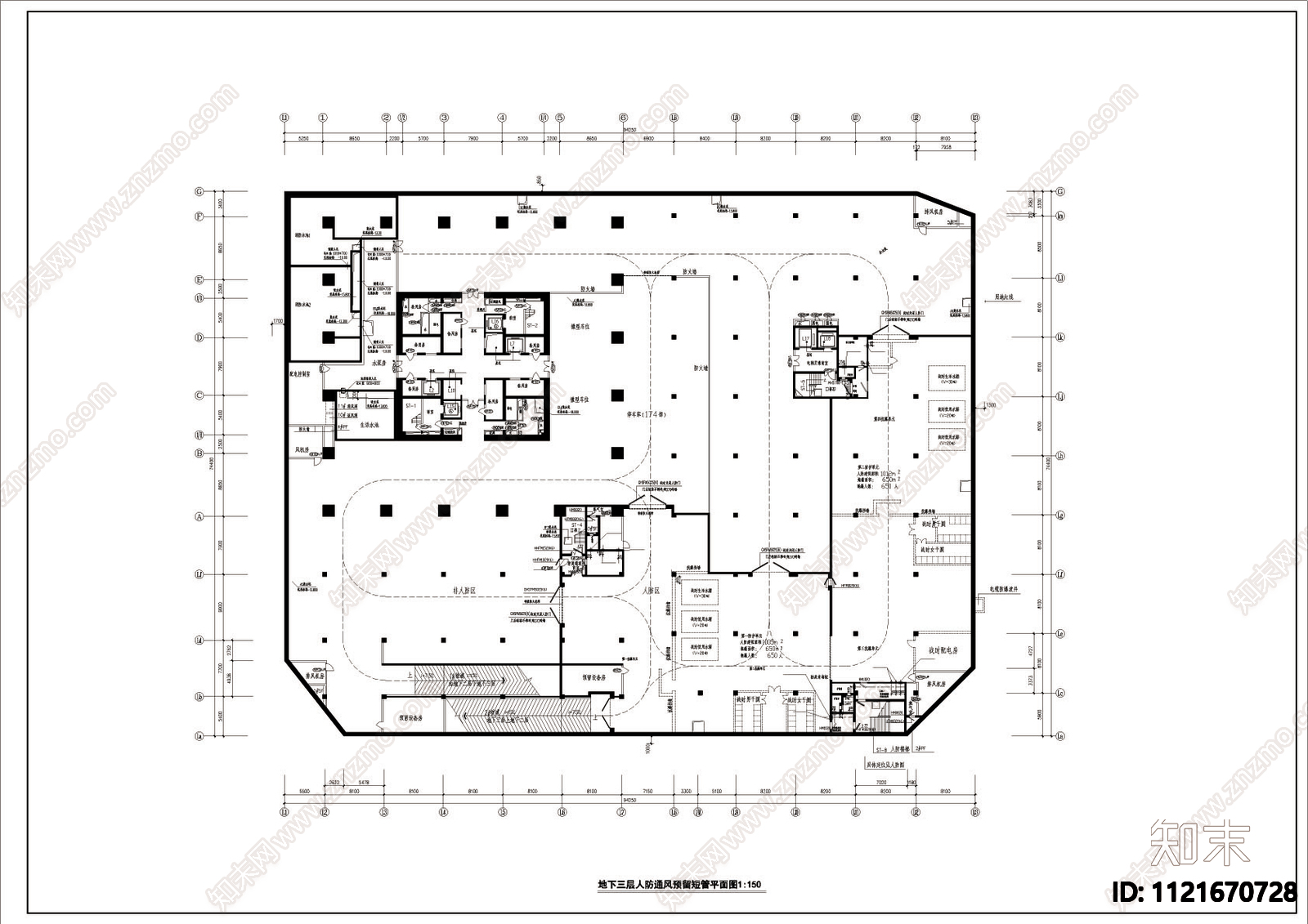 地下层人防空调平面图cad图施工图下载【ID:1121670728】
