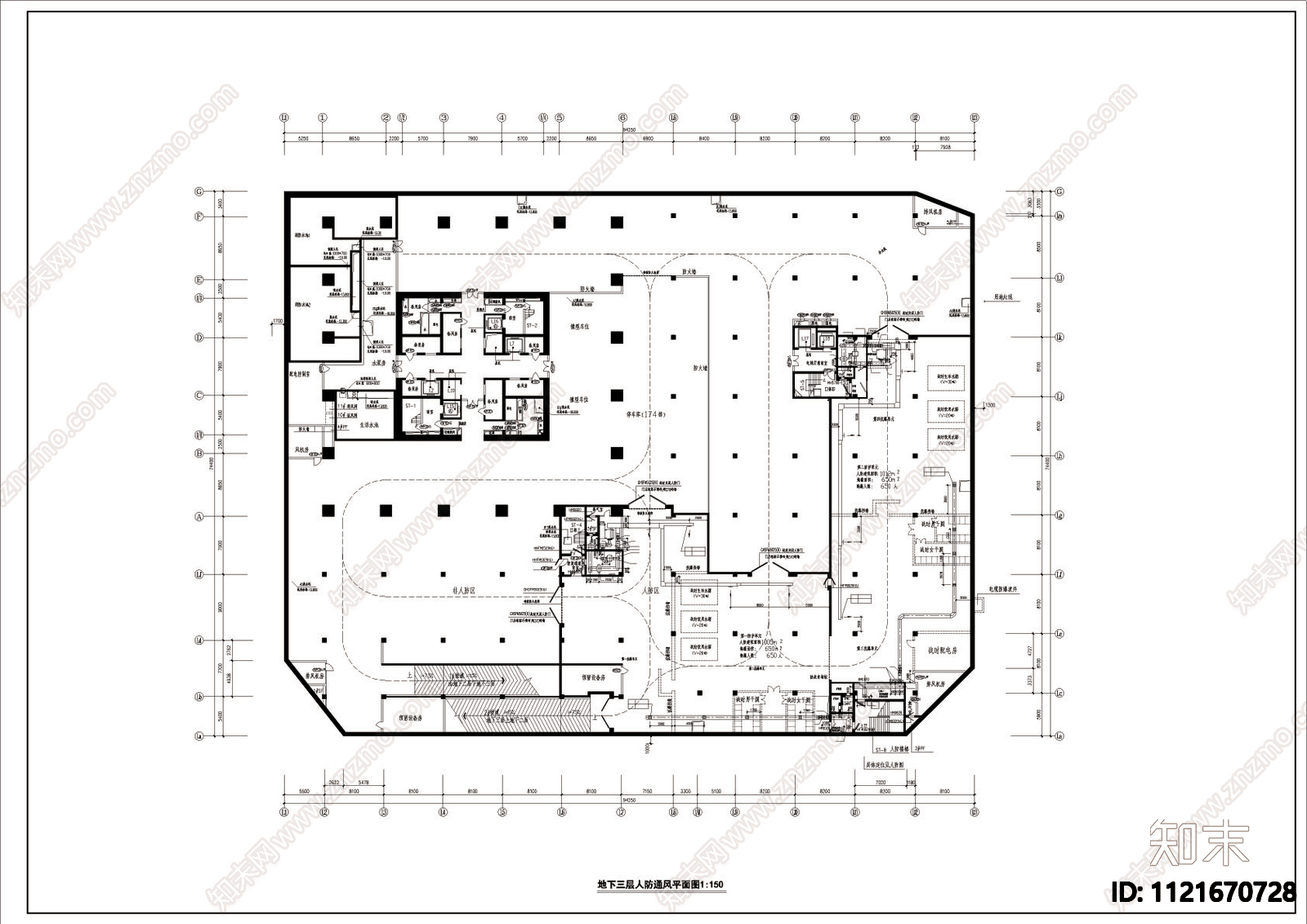 地下层人防空调平面图cad图施工图下载【ID:1121670728】