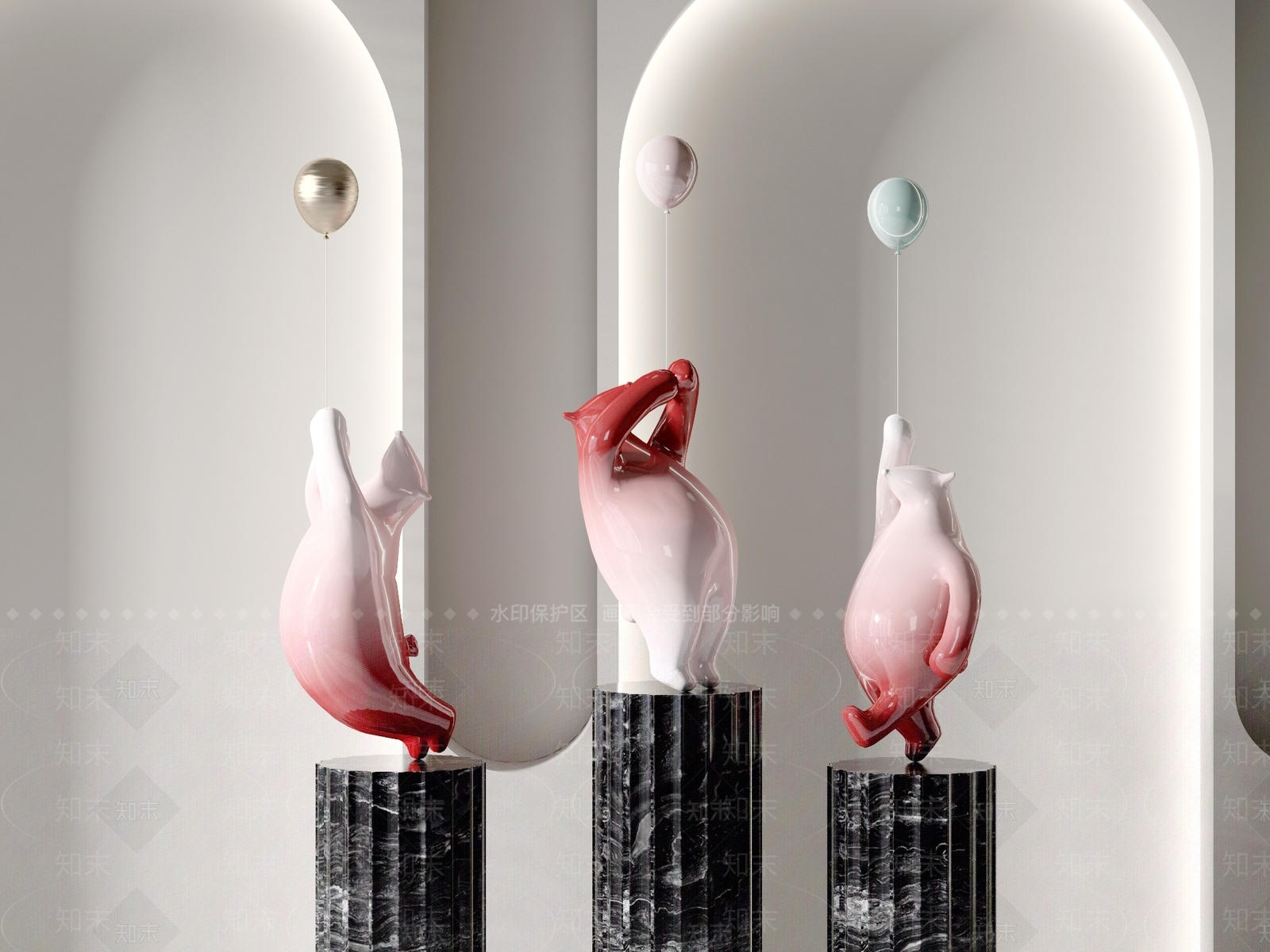 现代网红熊气球雕塑3D模型下载【ID:1121770513】