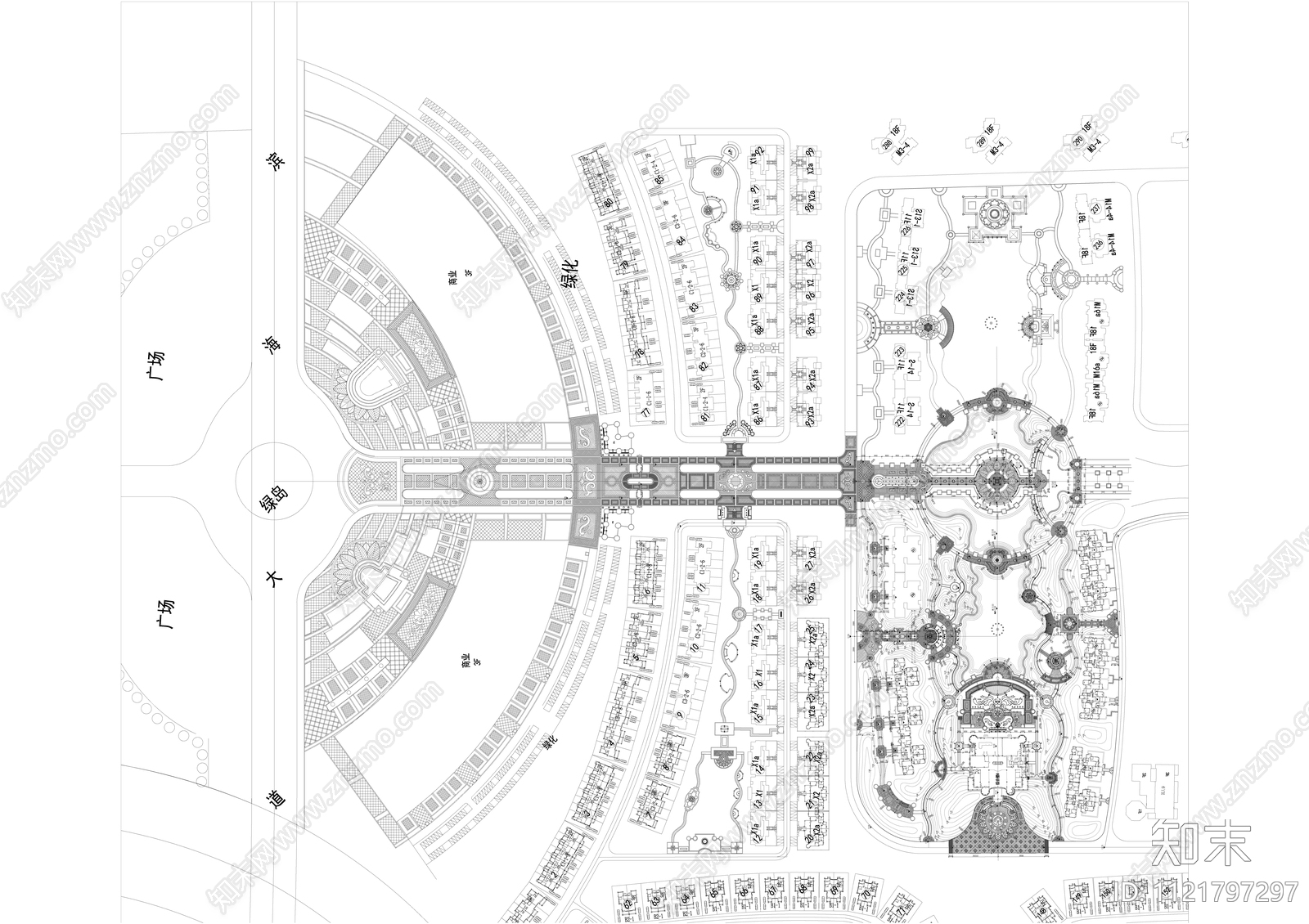 欧式景观大区平面图总图施工图下载【ID:1121797297】