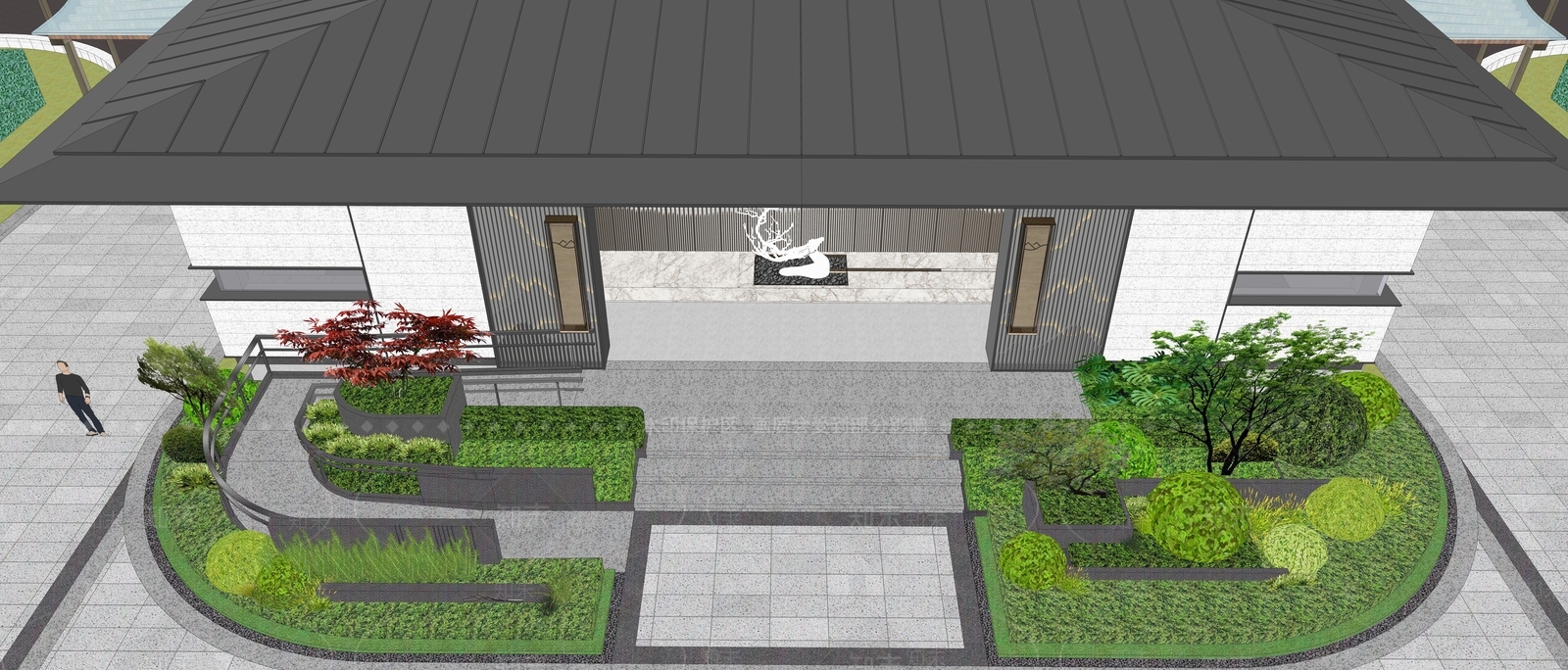 新中式小区入口大门SU模型下载【ID:1121678228】