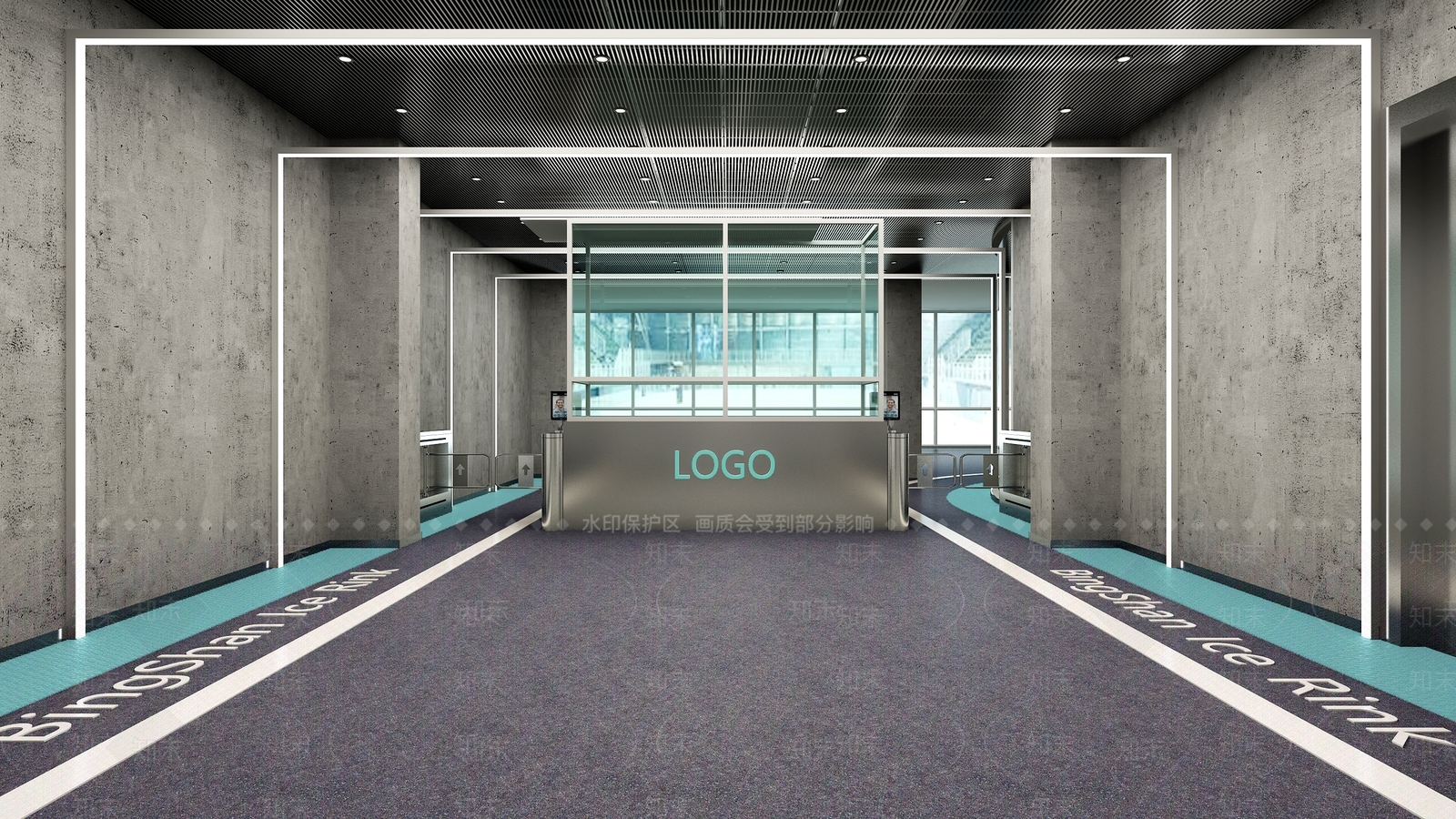 工业风冰球运动馆门厅3D模型下载【ID:1121680667】