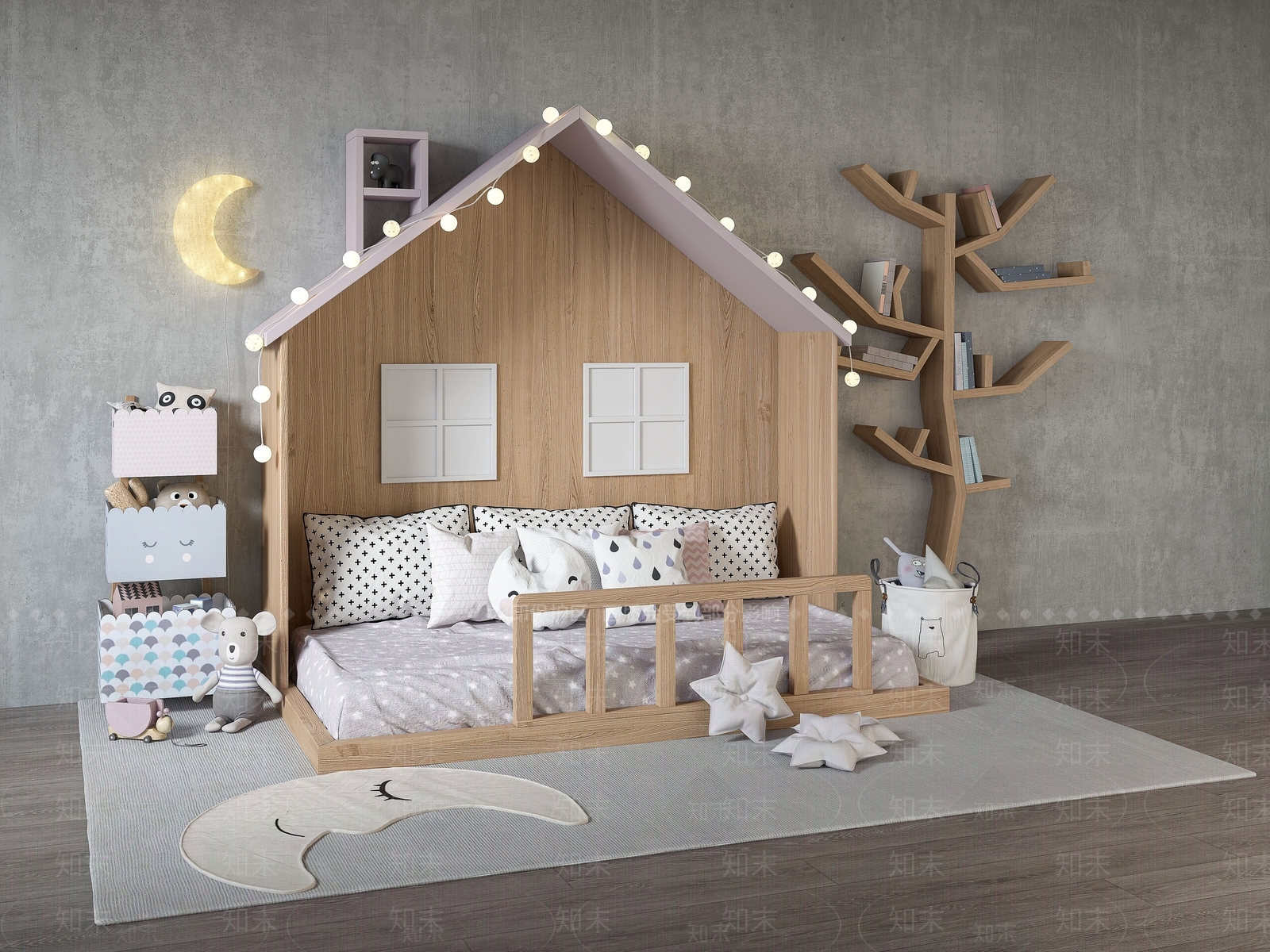北欧儿童床3D模型下载【ID:1121693544】