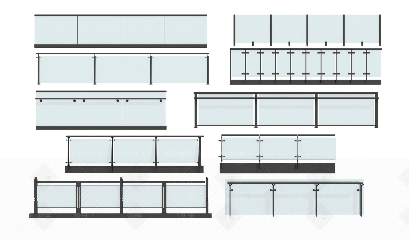 现代玻璃扶手栏杆SU模型下载【ID:1121720807】