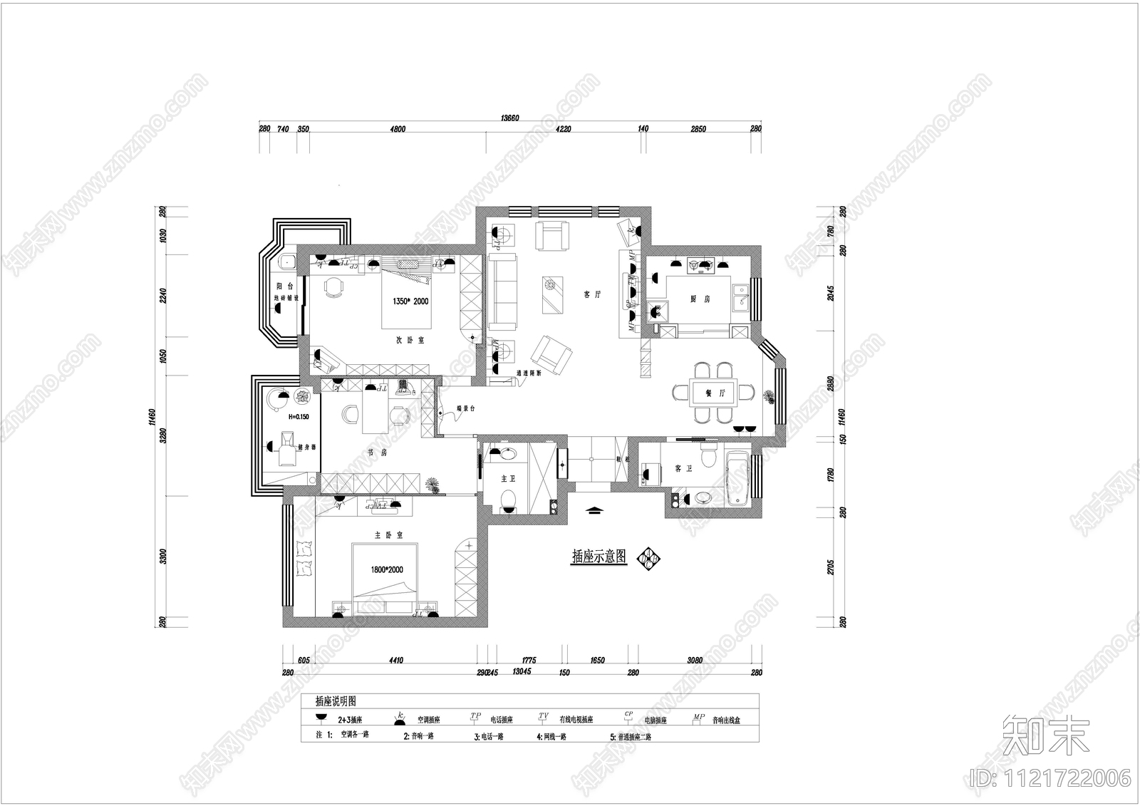 现代简约cad施工图下载【ID:1121722006】