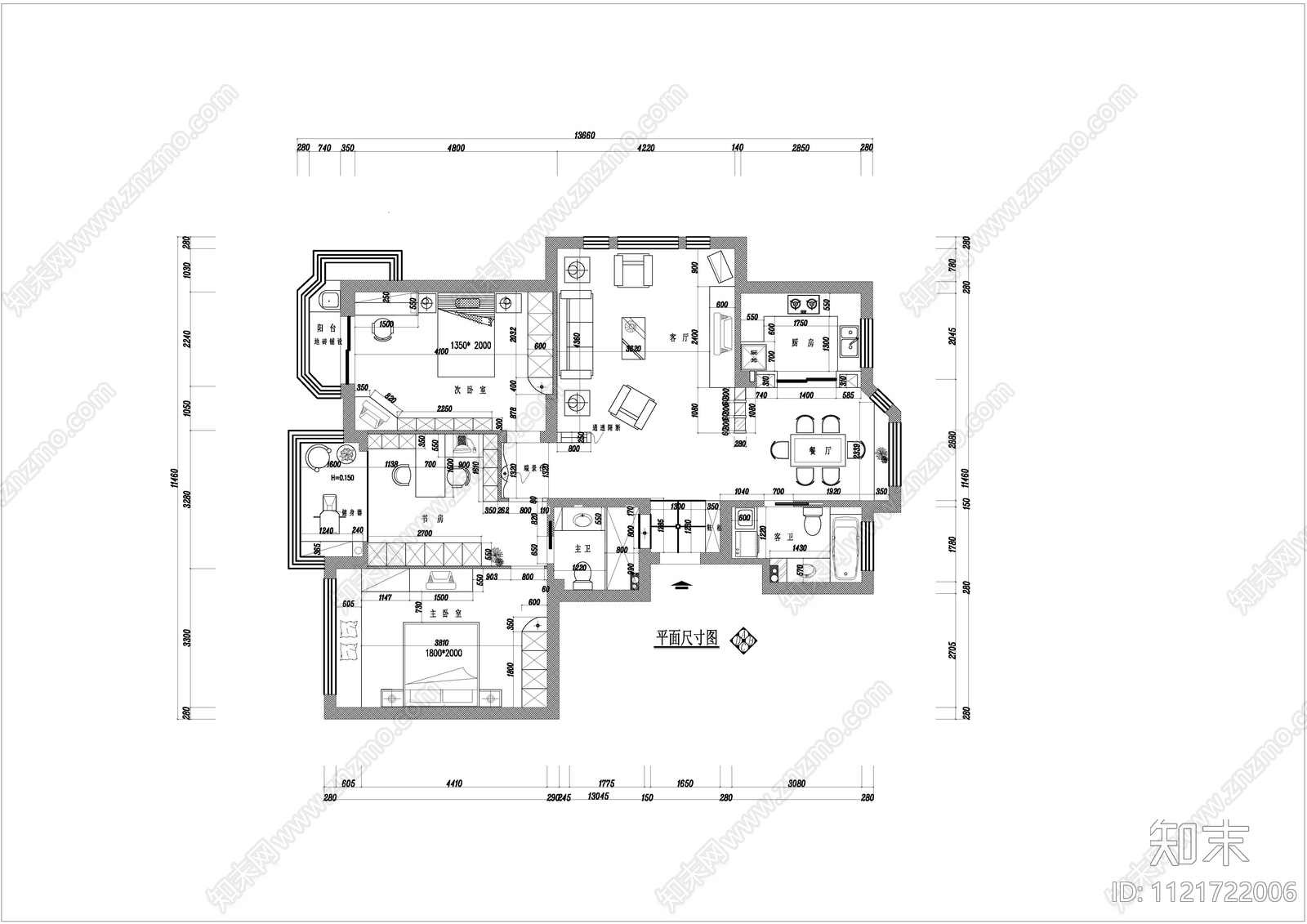 现代简约cad施工图下载【ID:1121722006】