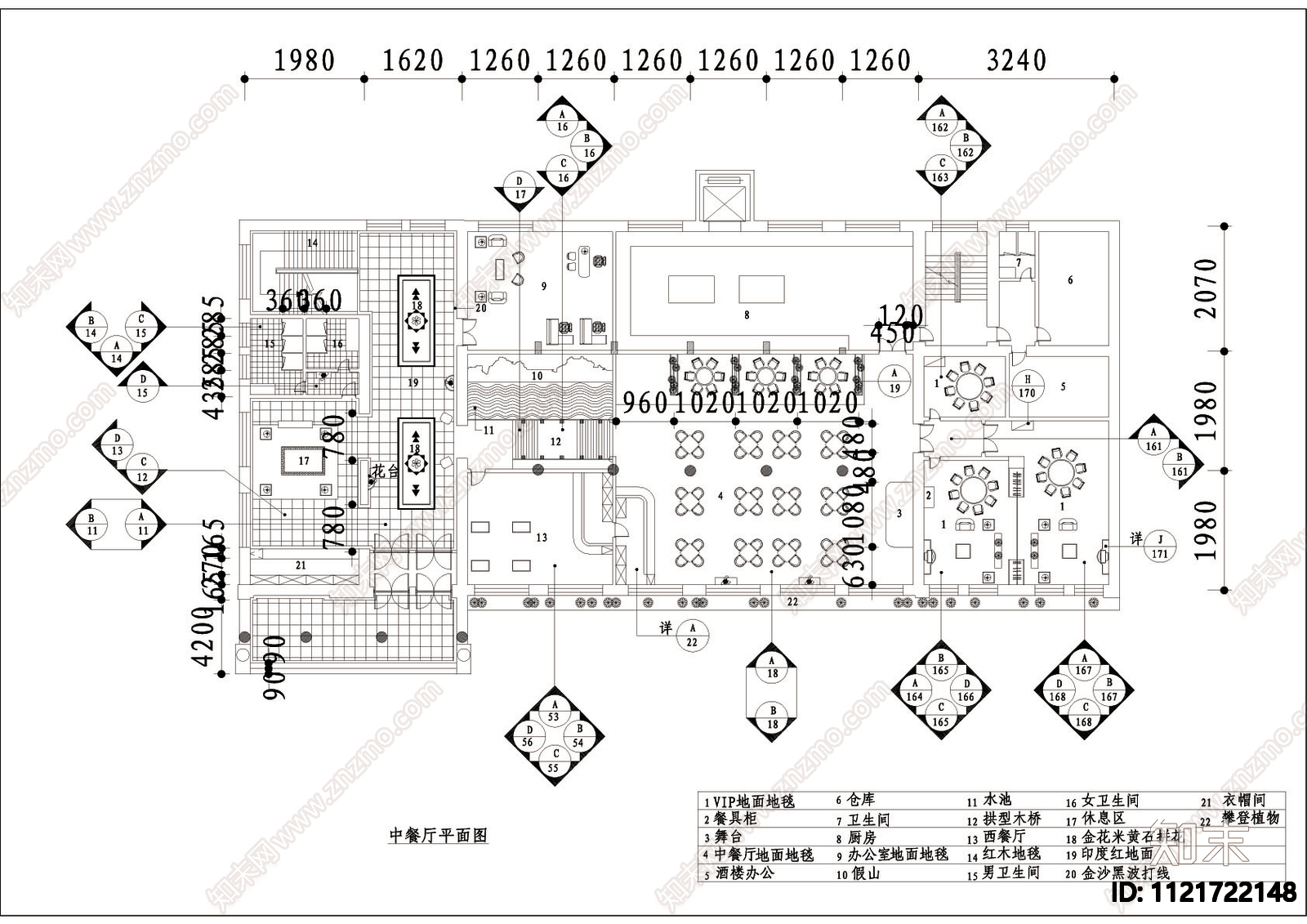 中式餐厅全套装修CAD图施工图下载【ID:1121722148】