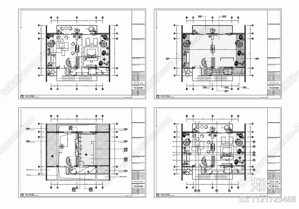 现代简约4000㎡民宿cad施工图下载【ID:1121725468】