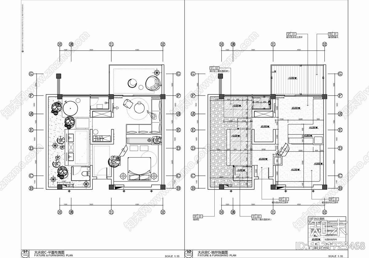 现代简约4000㎡民宿cad施工图下载【ID:1121725468】