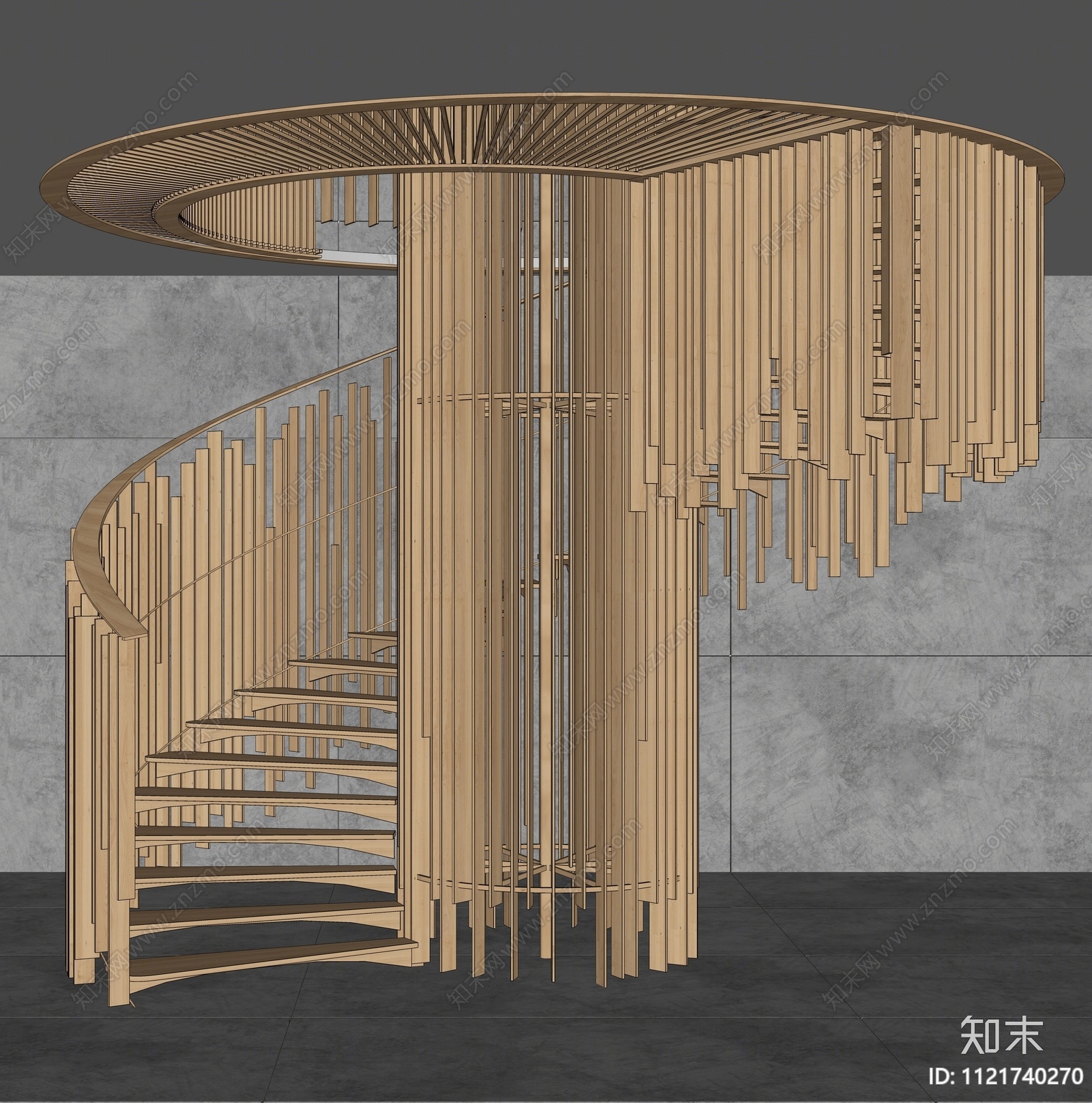 北欧实木艺旋转楼梯间SU模型下载【ID:1121740270】