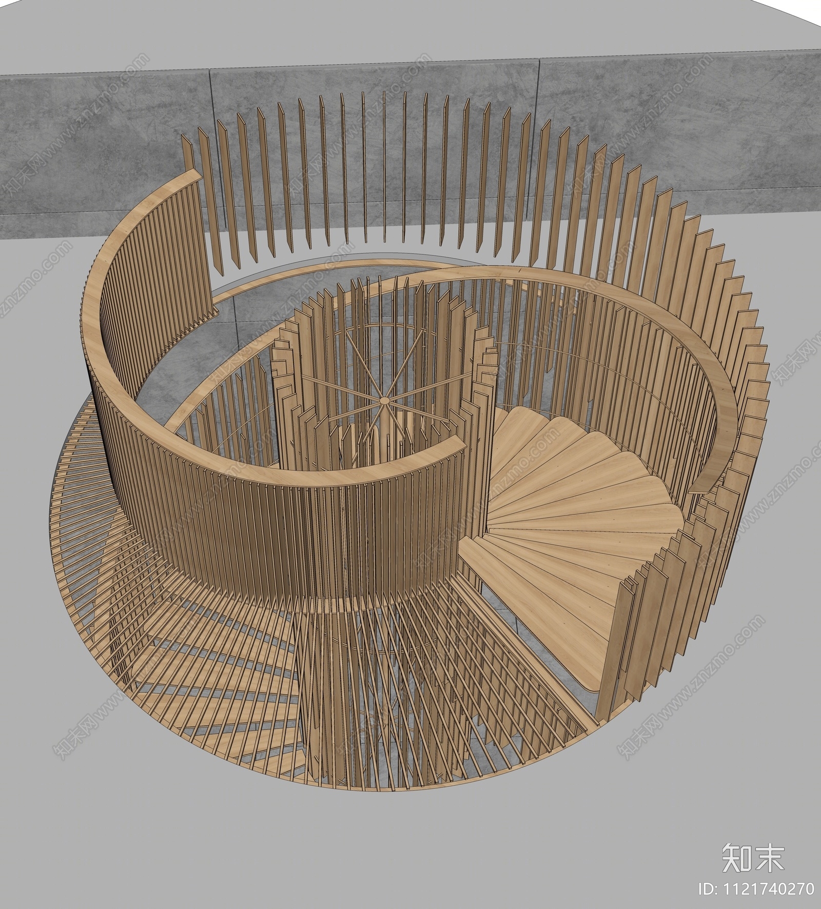 北欧实木艺旋转楼梯间SU模型下载【ID:1121740270】