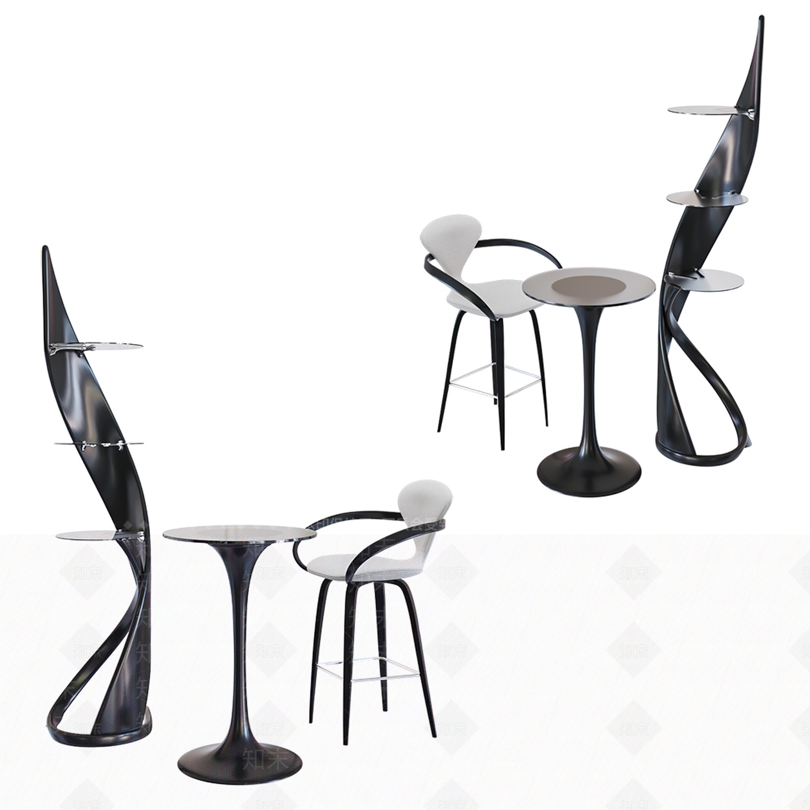 Apriori现代吧桌椅组合3D模型下载【ID:1121745489】