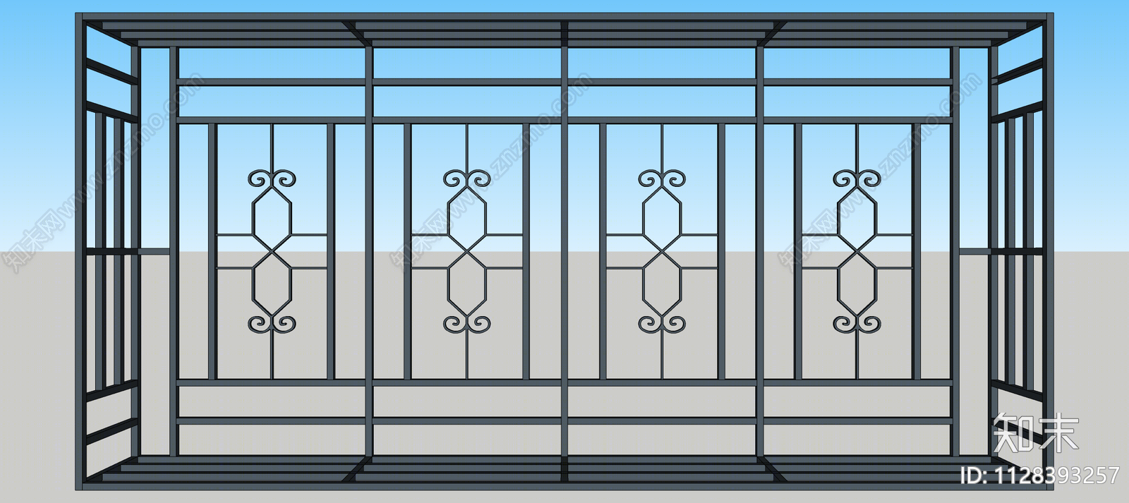 现代铝艺窗花防护网SU模型下载【ID:1128393257】