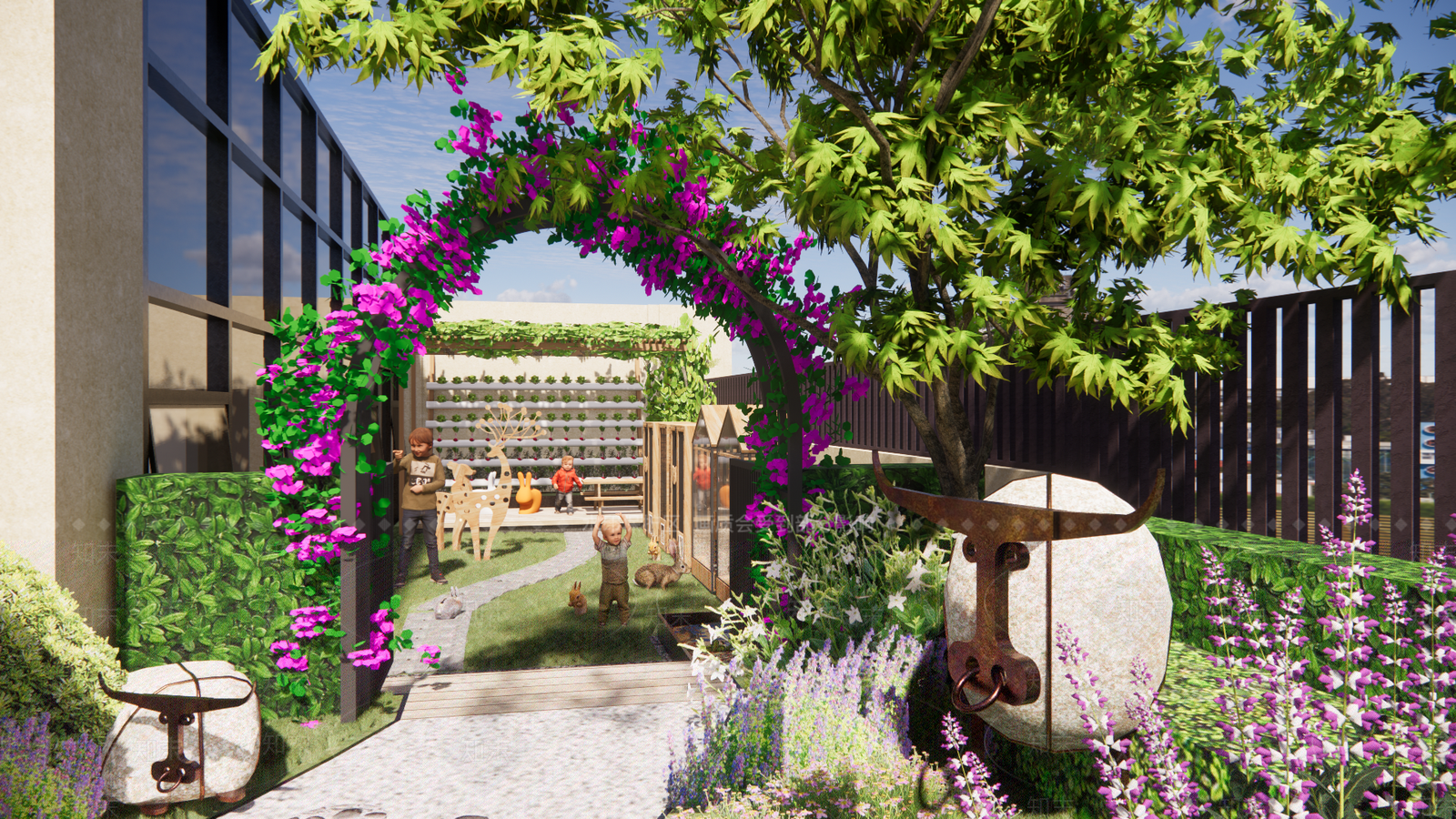 现代幼儿园屋顶花园SU模型下载【ID:1121770761】