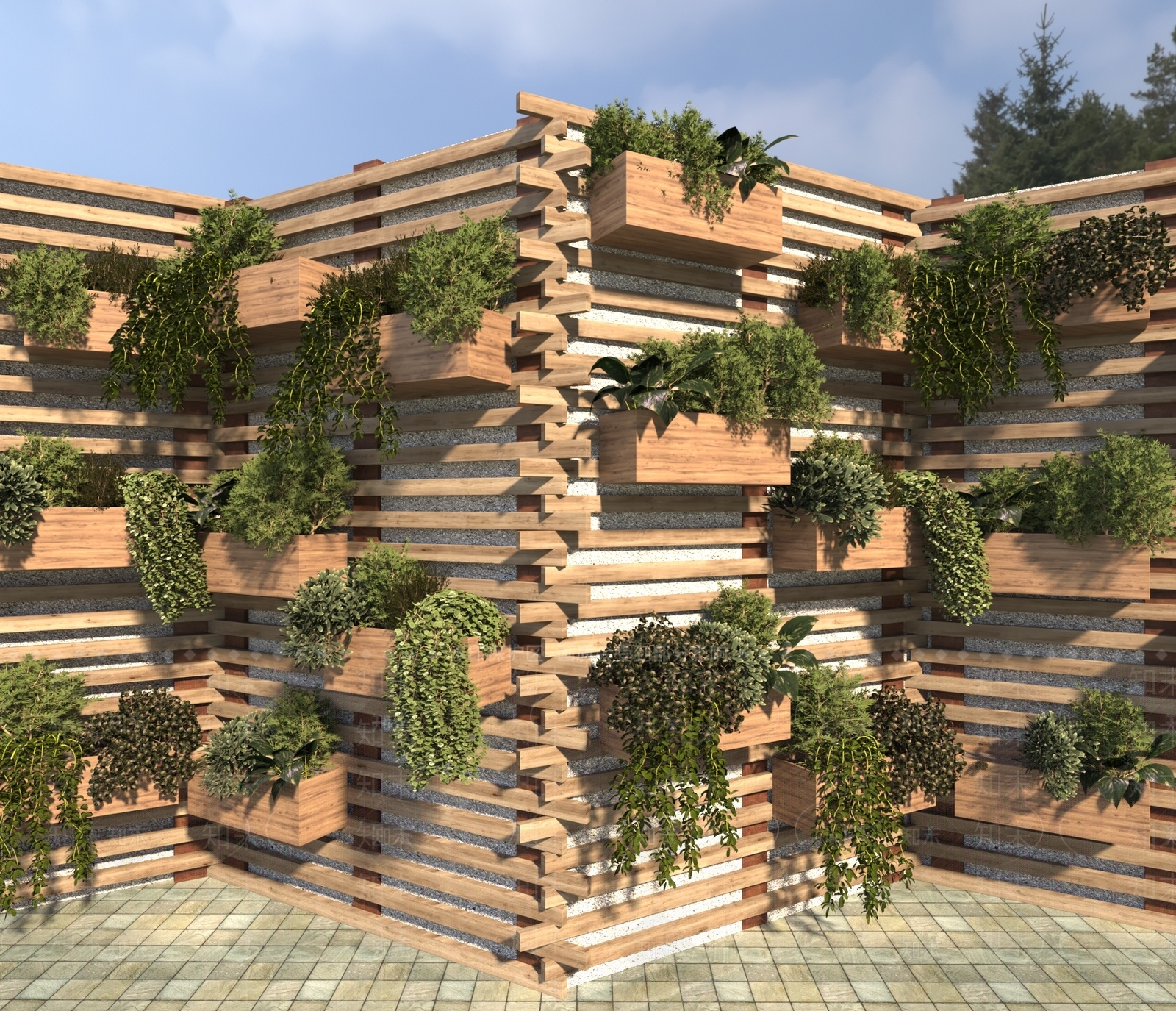 现代植物墙3D模型下载【ID:1121770716】