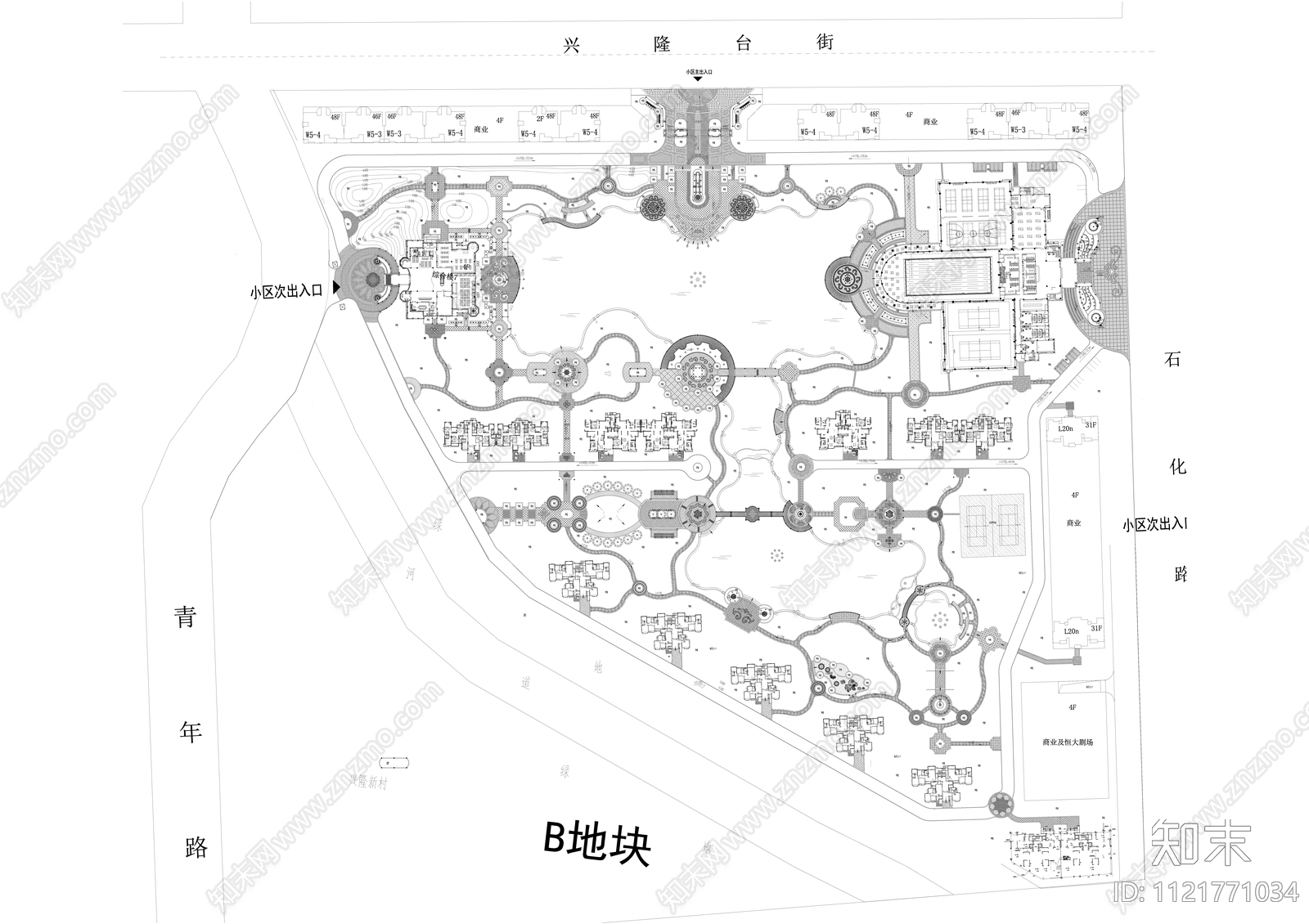 欧式居住区景观规划平面图施工图下载【ID:1121771034】