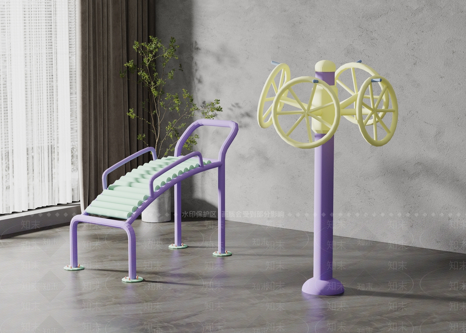 公园小区健身器材3D模型下载【ID:1121779013】