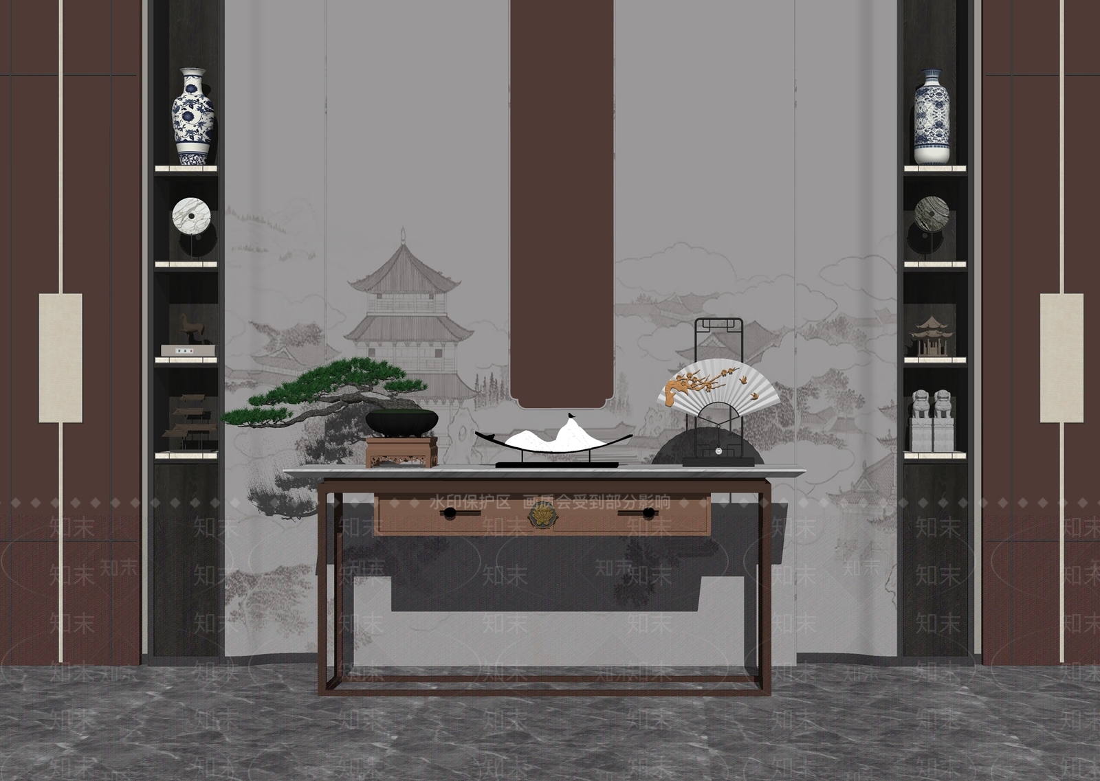 新中式端景条腾案SU模型下载【ID:1121796765】
