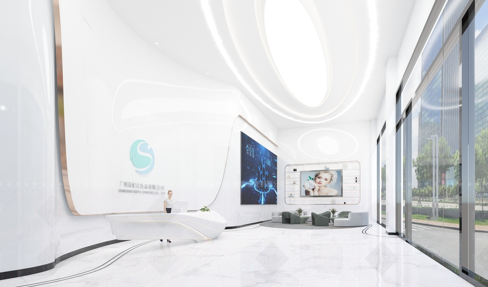 现代科技感公司大堂前台3D模型下载【ID:1121799367】