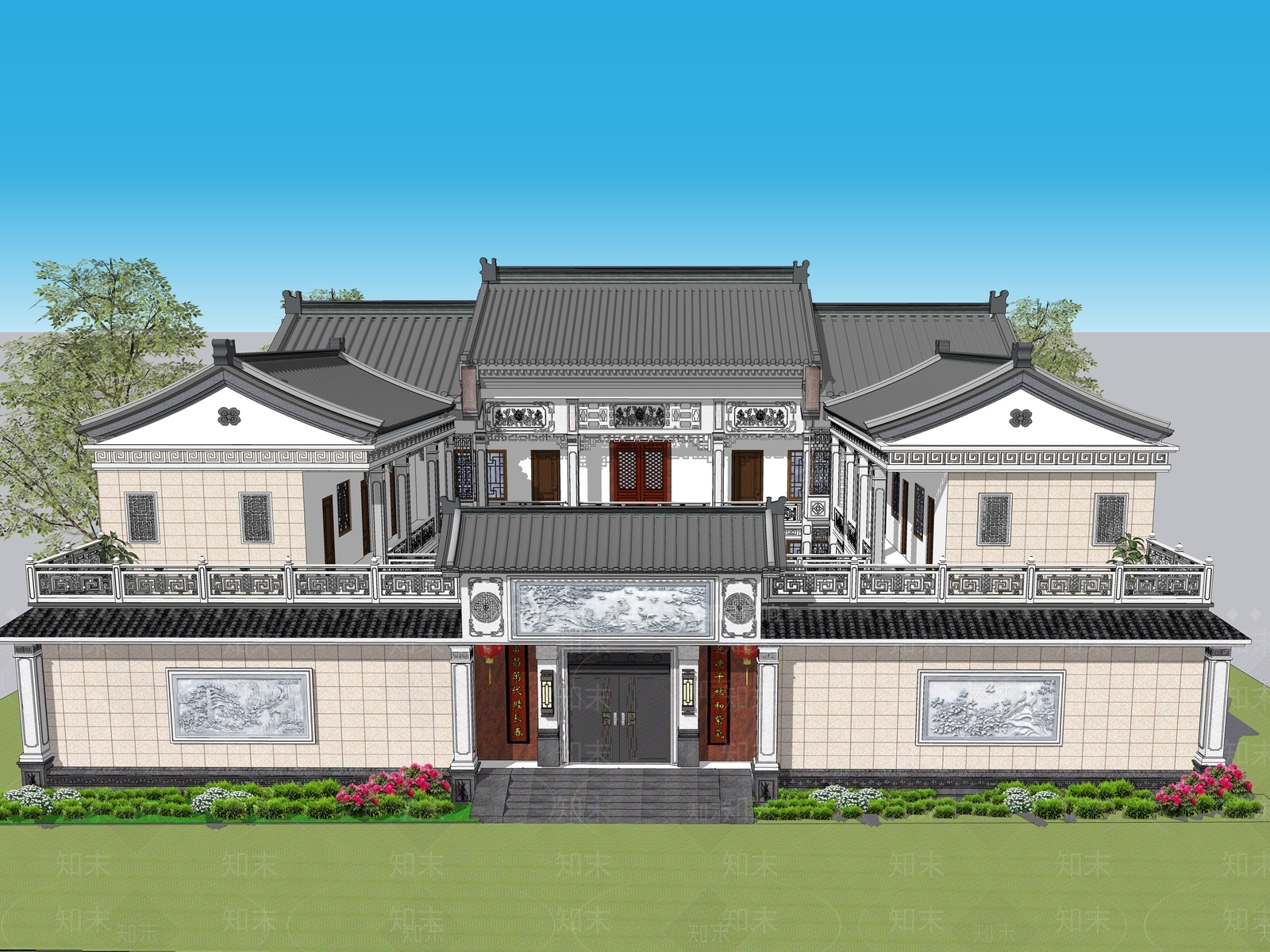 新中式四合院SU模型下载【ID:1121805048】