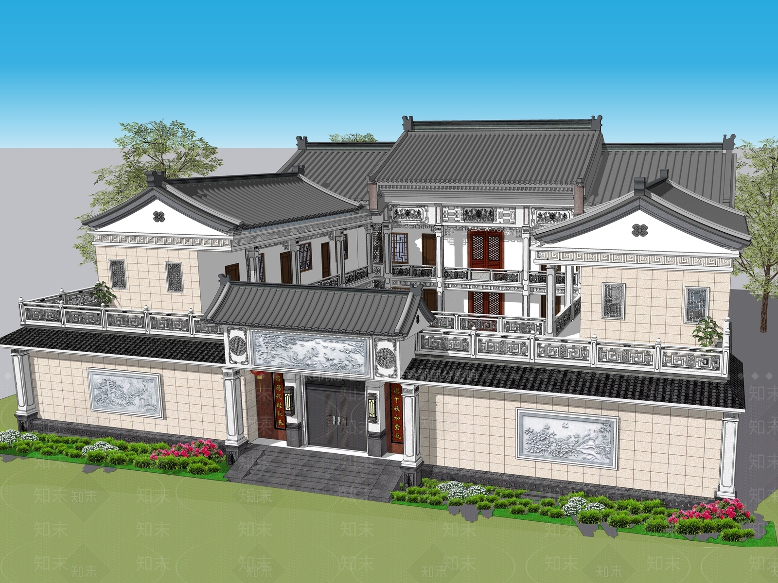 新中式四合院SU模型下载【ID:1121805048】
