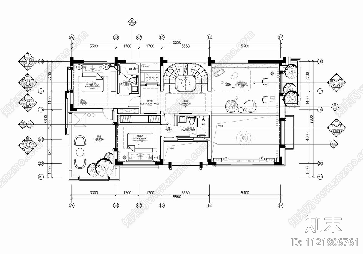 五层别墅家装室内设计CAD施工图cad施工图下载【ID:1121806761】