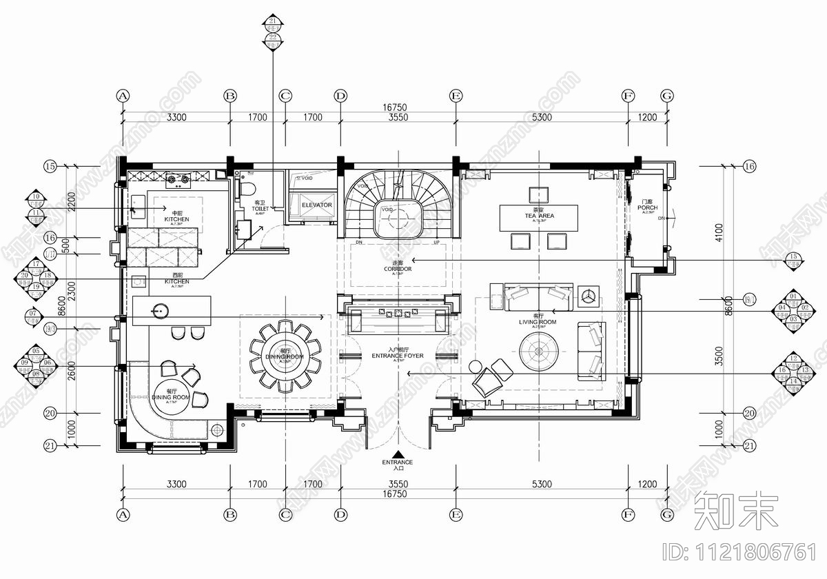 五层别墅家装室内设计CAD施工图cad施工图下载【ID:1121806761】