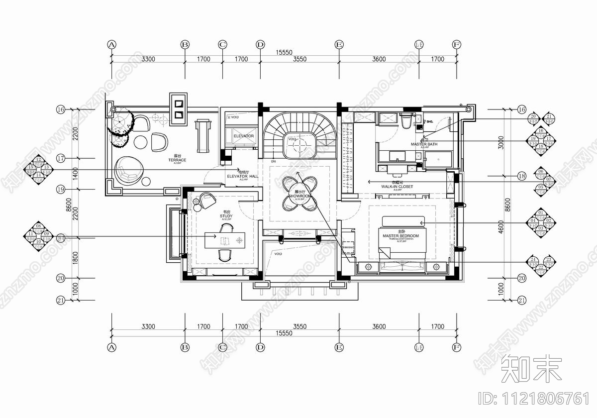 五层别墅家装室内设计CAD施工图cad施工图下载【ID:1121806761】