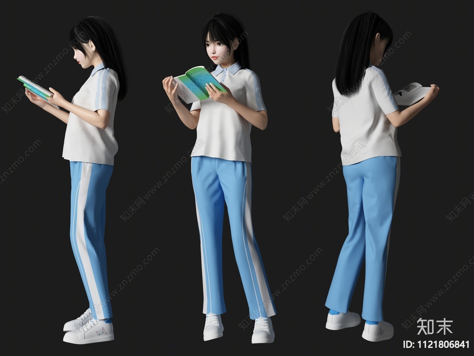 看书学生人物3D模型下载【ID:1121806841】