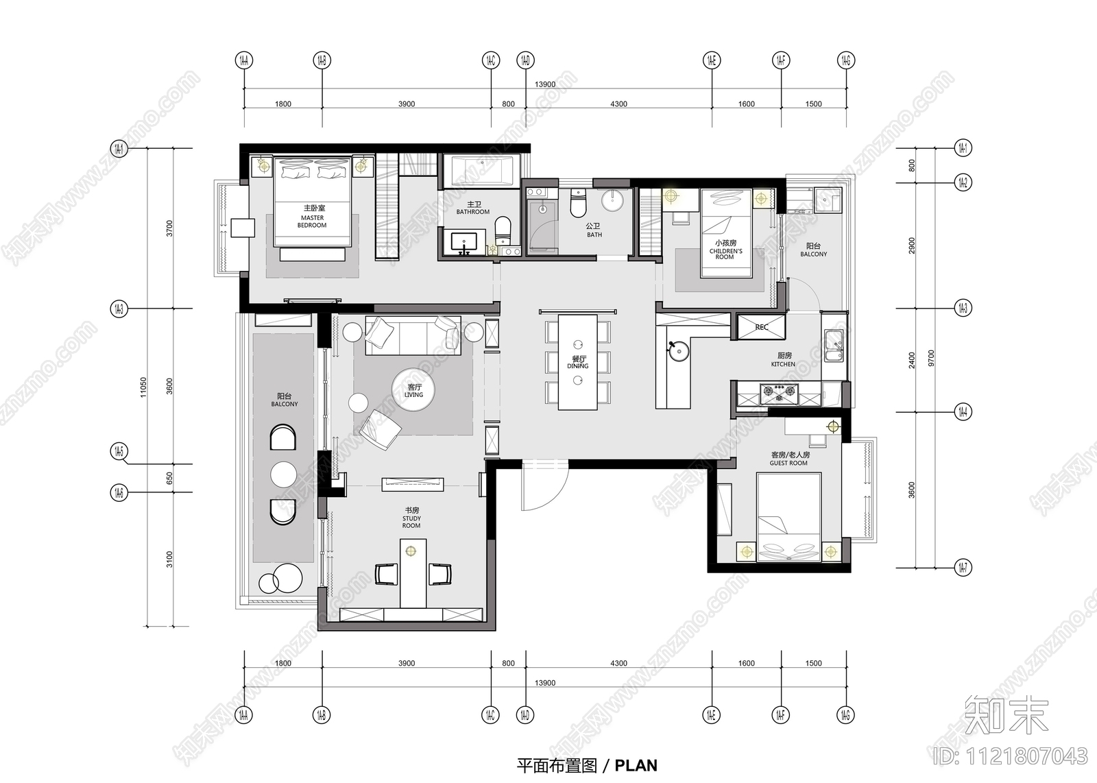 128㎡新中式样板房CAD施工图施工图下载【ID:1121807043】