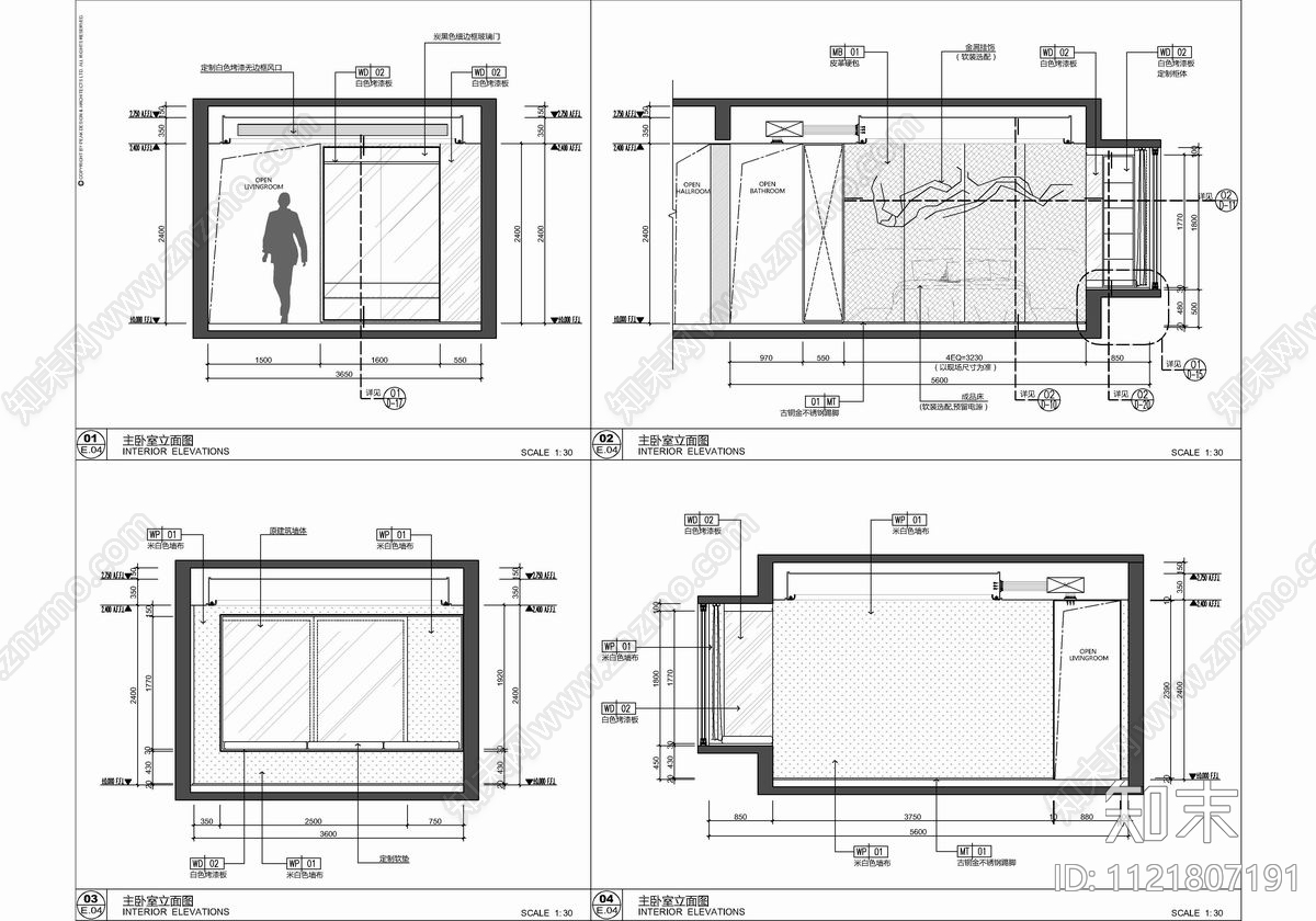 130㎡轻奢风格大平层样板间CAD施工图施工图下载【ID:1121807191】