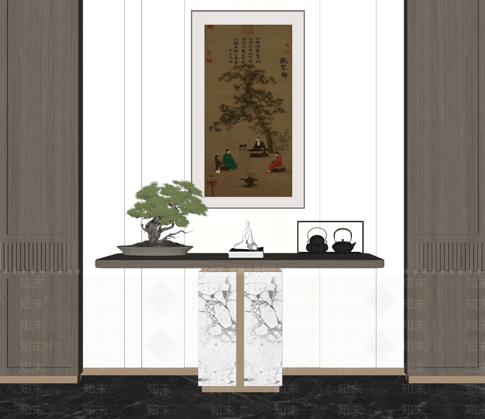 新中式端景条案SU模型下载【ID:1121810386】