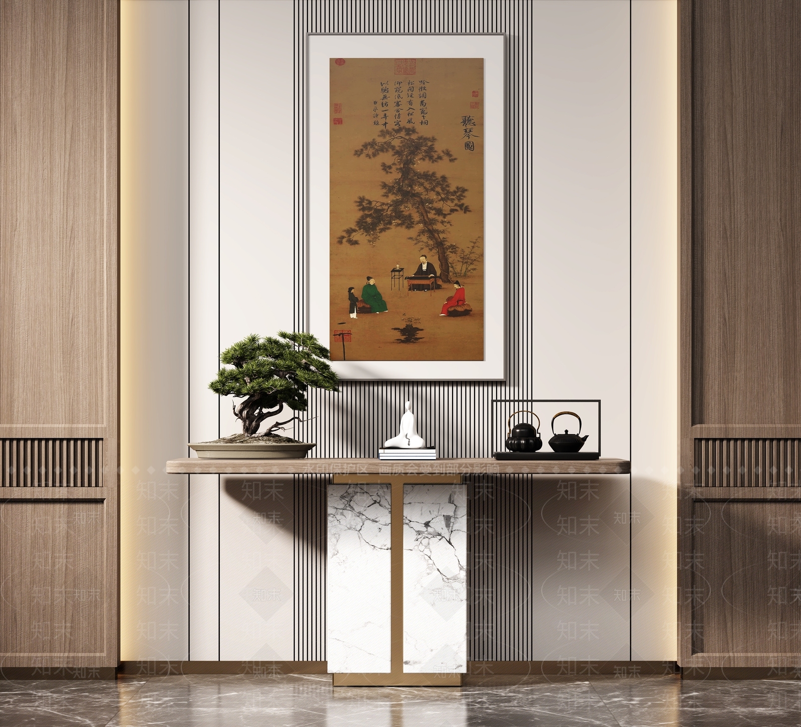 新中式端景条案SU模型下载【ID:1121810386】