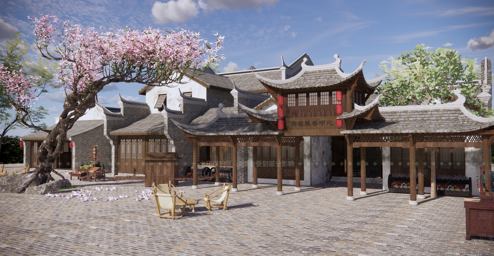 新中式旅游古镇游客服务中心SU模型下载【ID:1121812266】