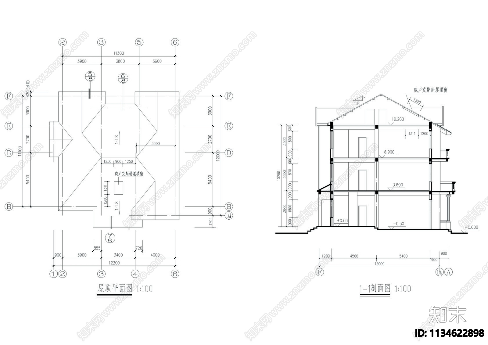 3层别墅建筑CAD图cad施工图下载【ID:1134622898】