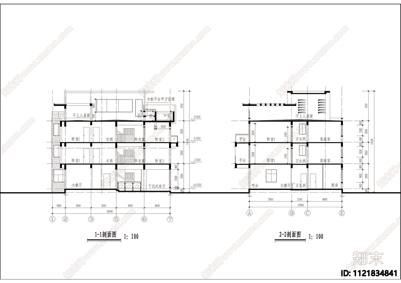 别墅建筑结构CAD图施工图施工图下载【ID:1121834841】