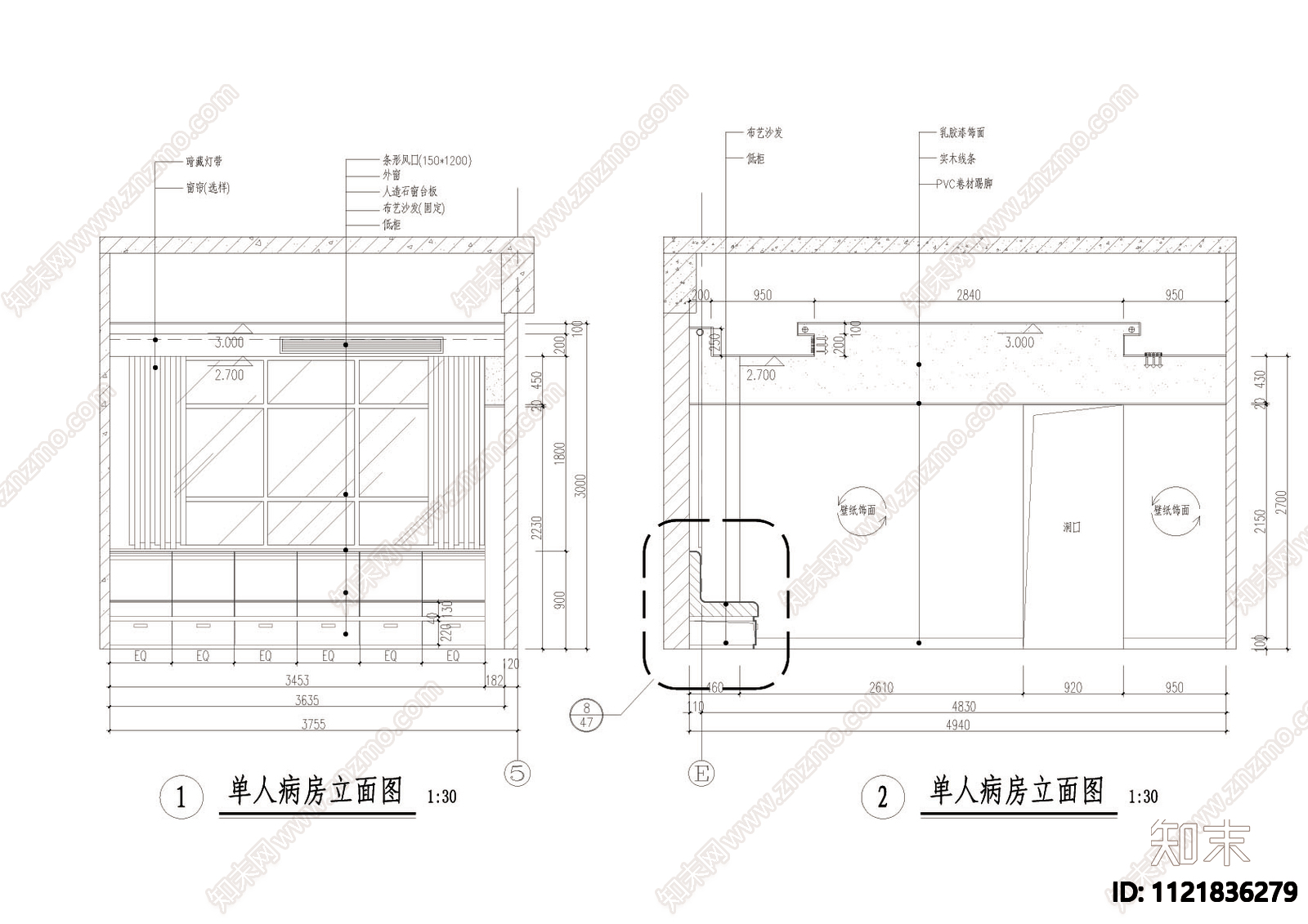 高级病房楼装修CAD图施工图cad施工图下载【ID:1121836279】