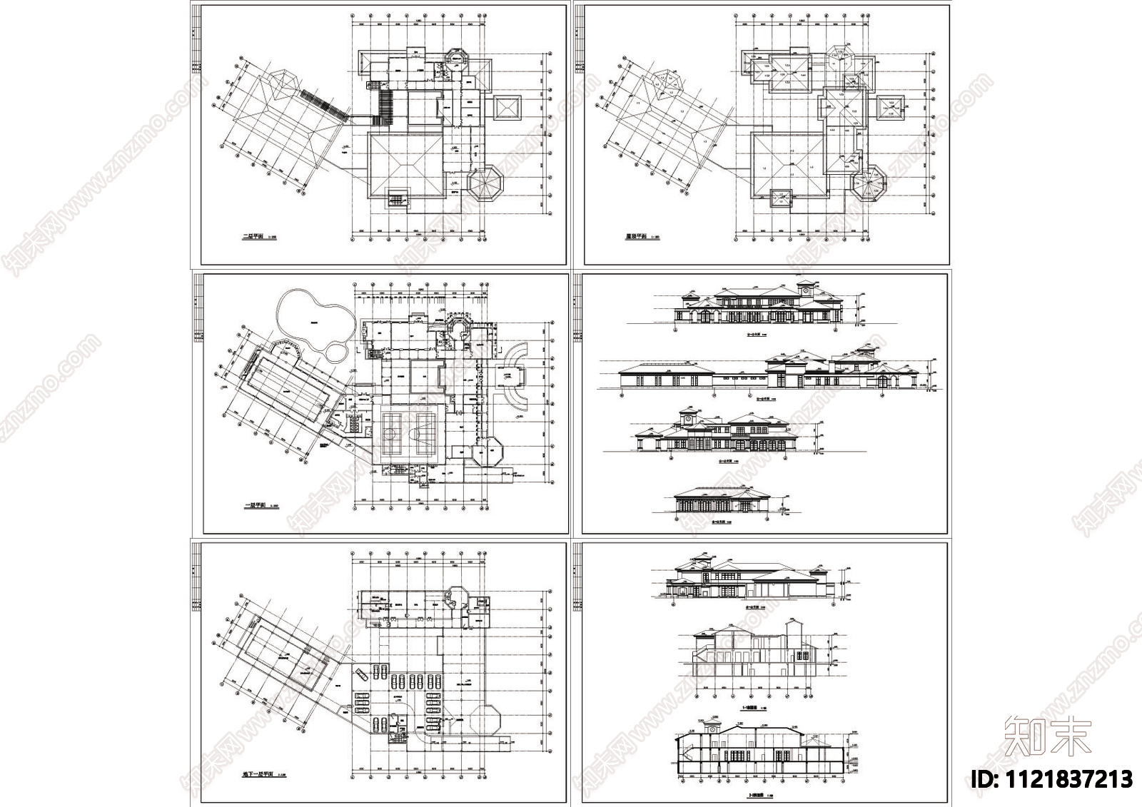 会所建筑设计CAD图施工图施工图下载【ID:1121837213】
