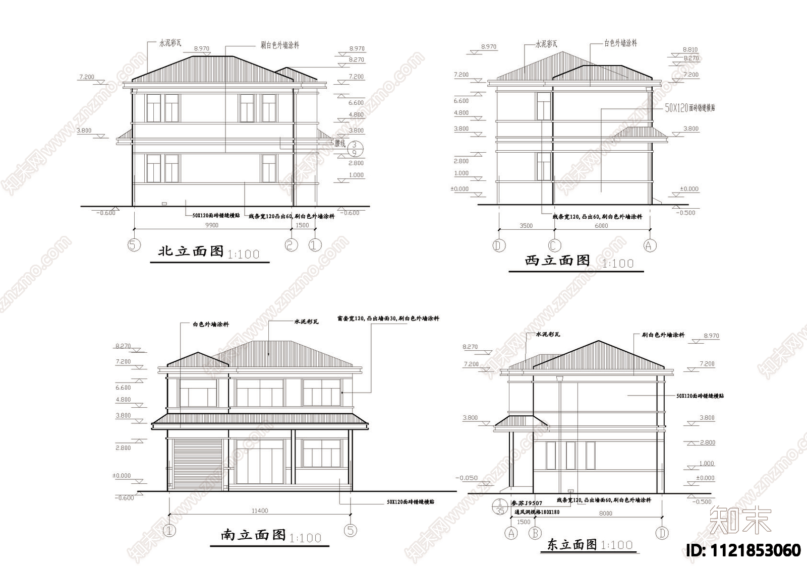 5套乡村自建别墅建筑结构CAD图施工图施工图下载【ID:1121853060】