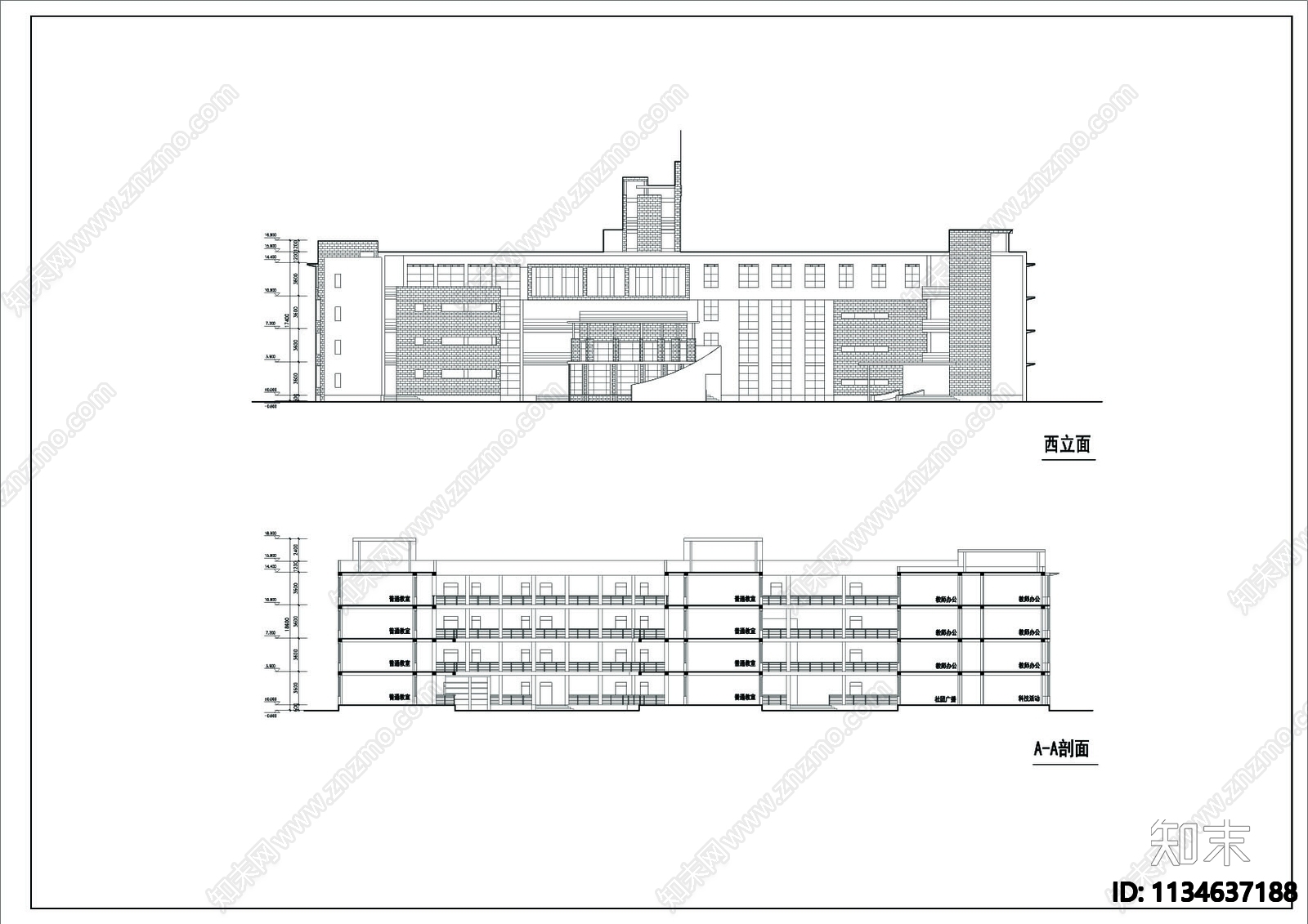 学校建筑cad施工图下载【ID:1134637188】