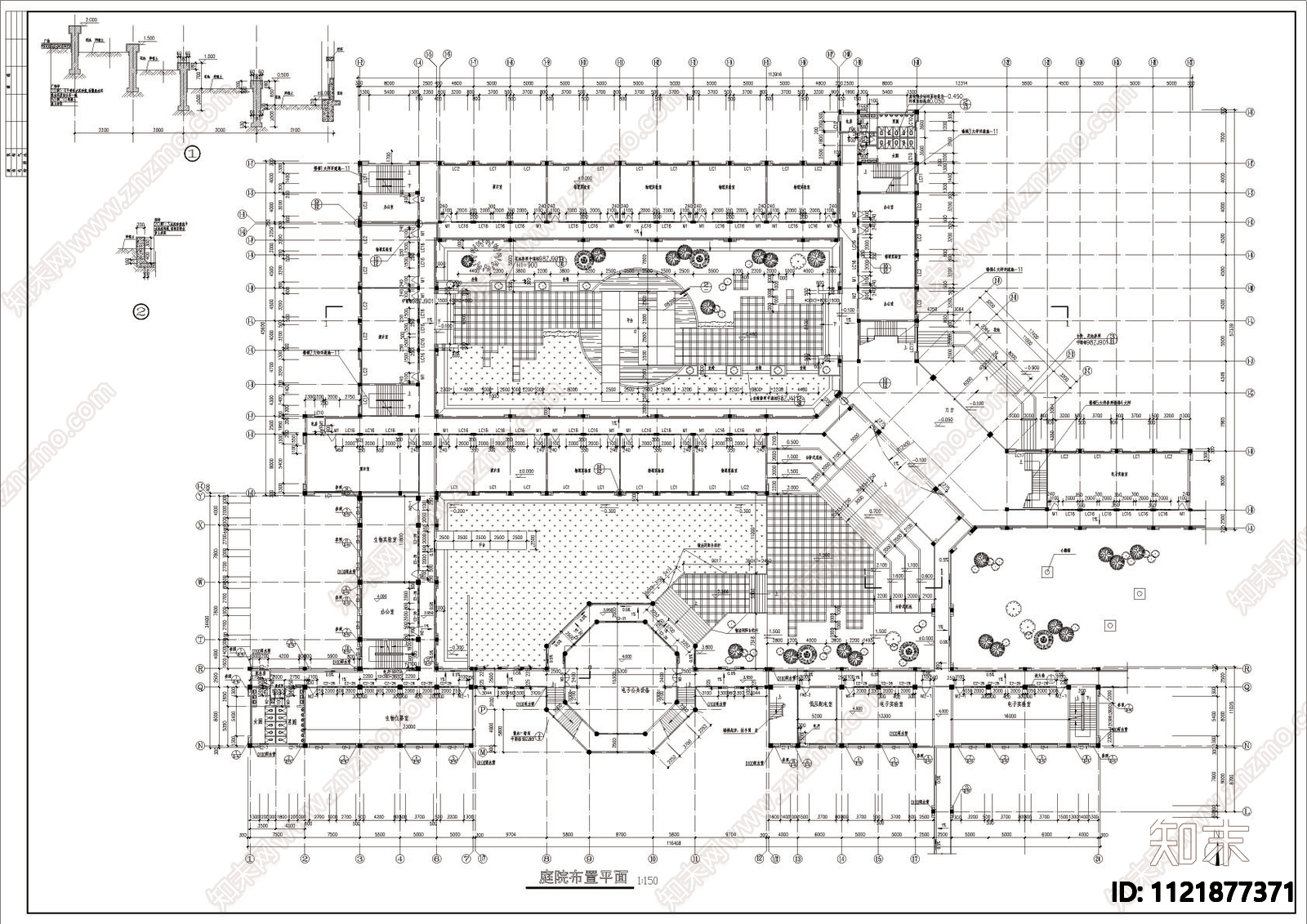 实验室庭院景观建筑设计cad图施工图施工图下载【ID:1121877371】