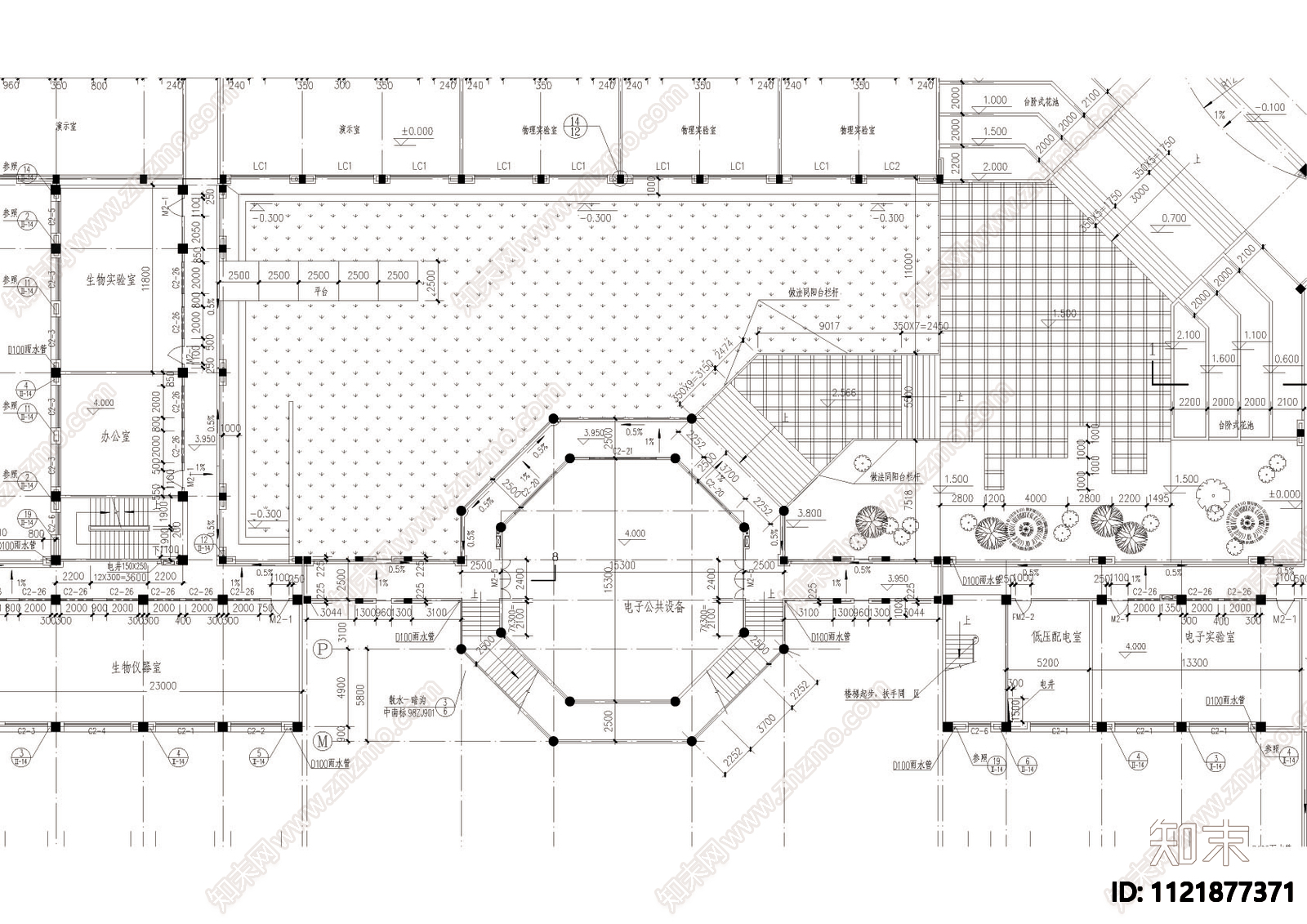 实验室庭院景观建筑设计cad图施工图施工图下载【ID:1121877371】