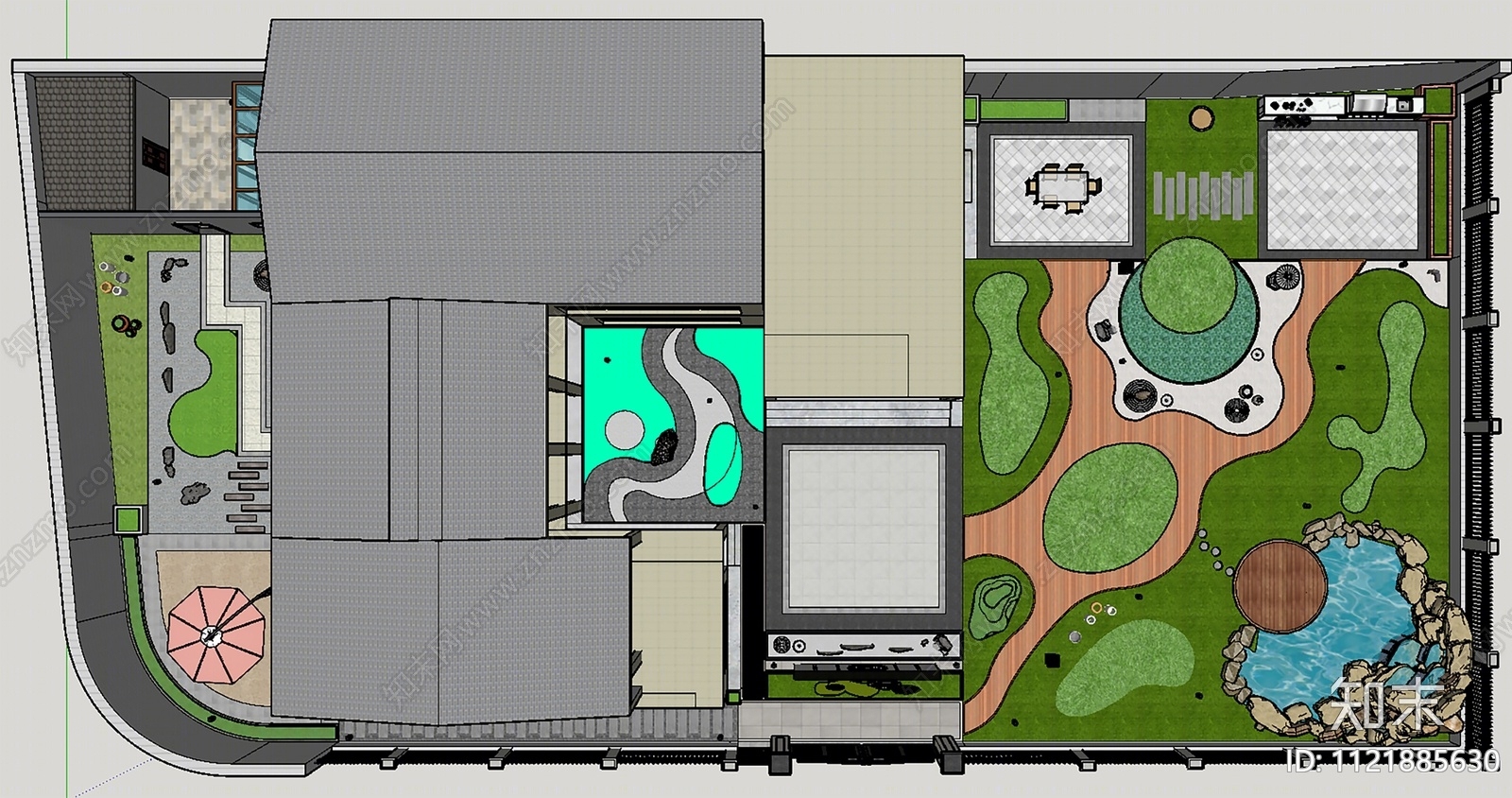 新中式庭院花园SU模型下载【ID:1121885630】