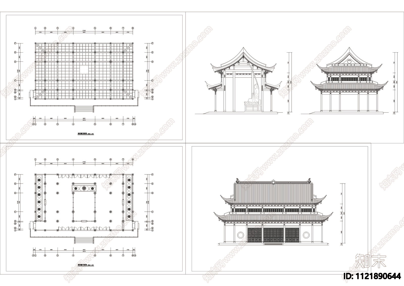 古代灵隐药师殿CAD图施工图施工图下载【ID:1121890644】